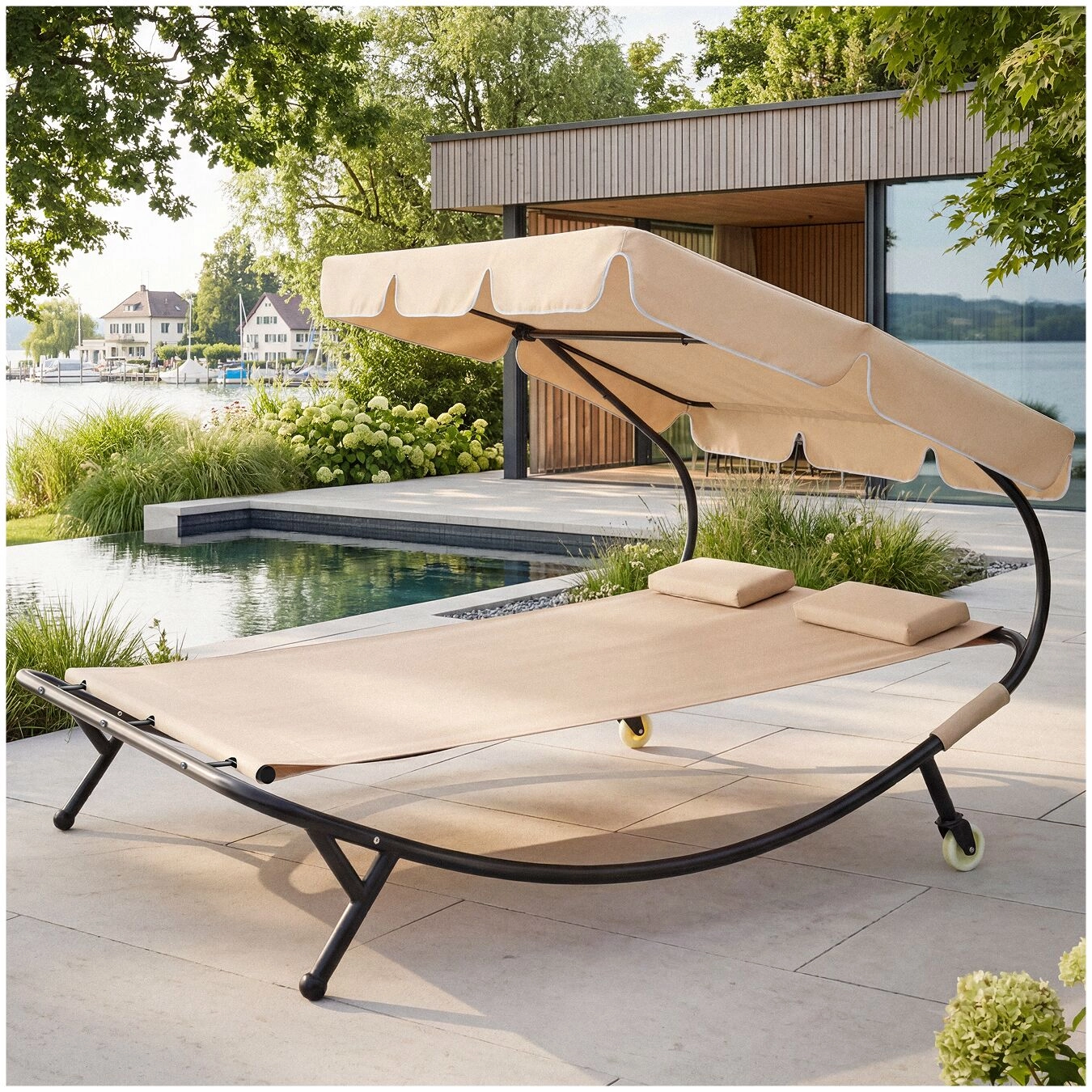 Gartenliege für 2 Personen - schwarz/beige