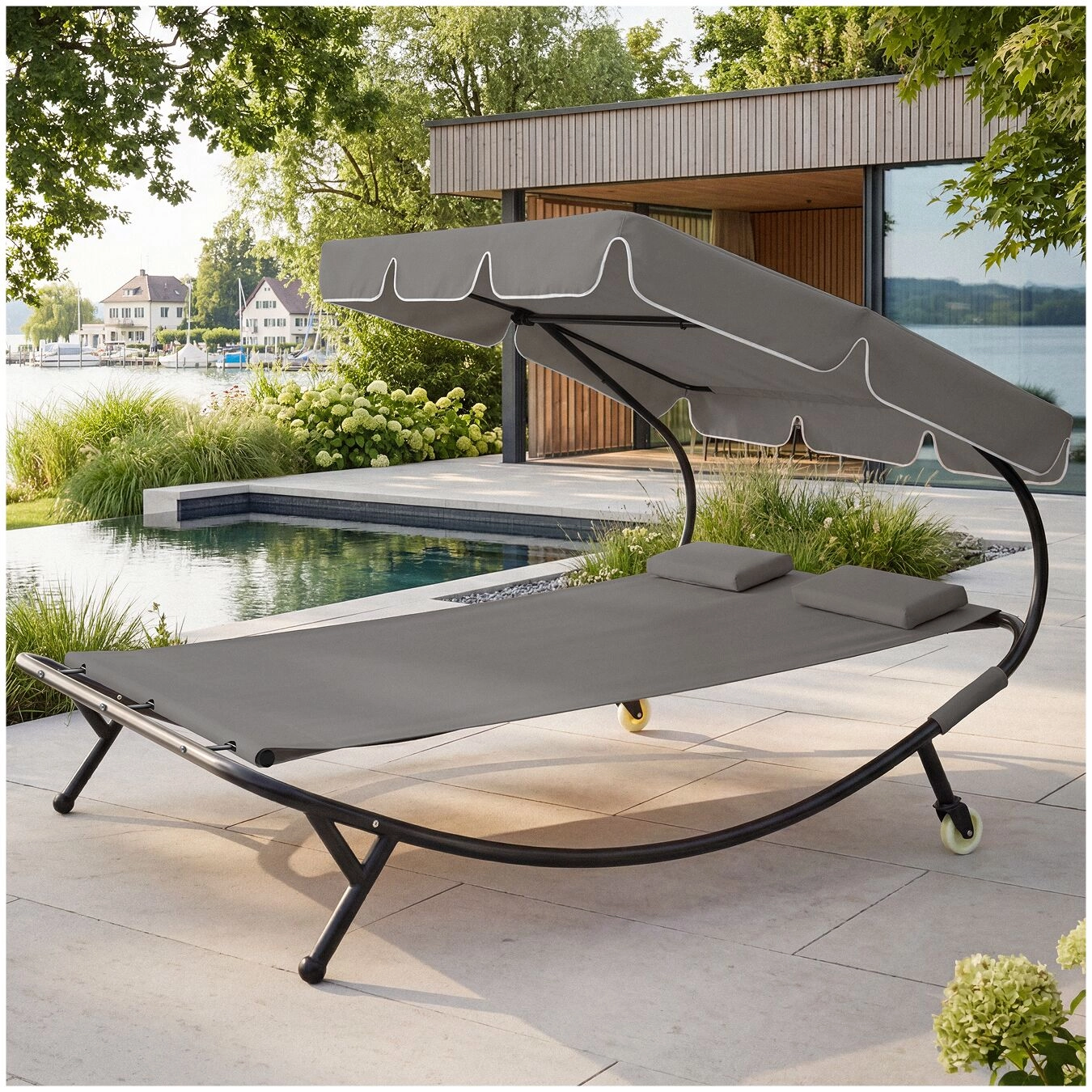 Gartenliege für 2 Personen - schwarz/grau