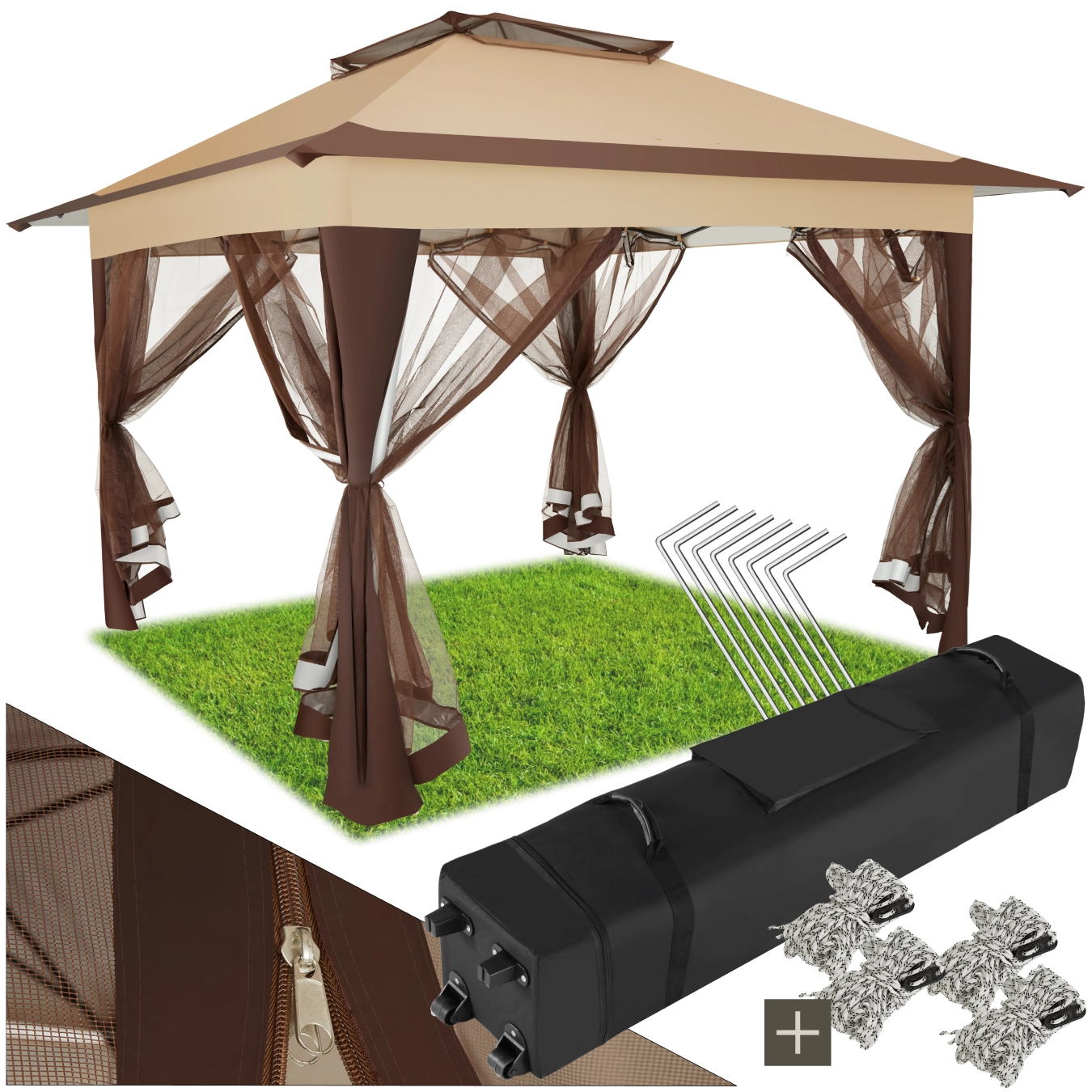 Faltpavillon Carabobo 3,64x3,64x2,94m - braun