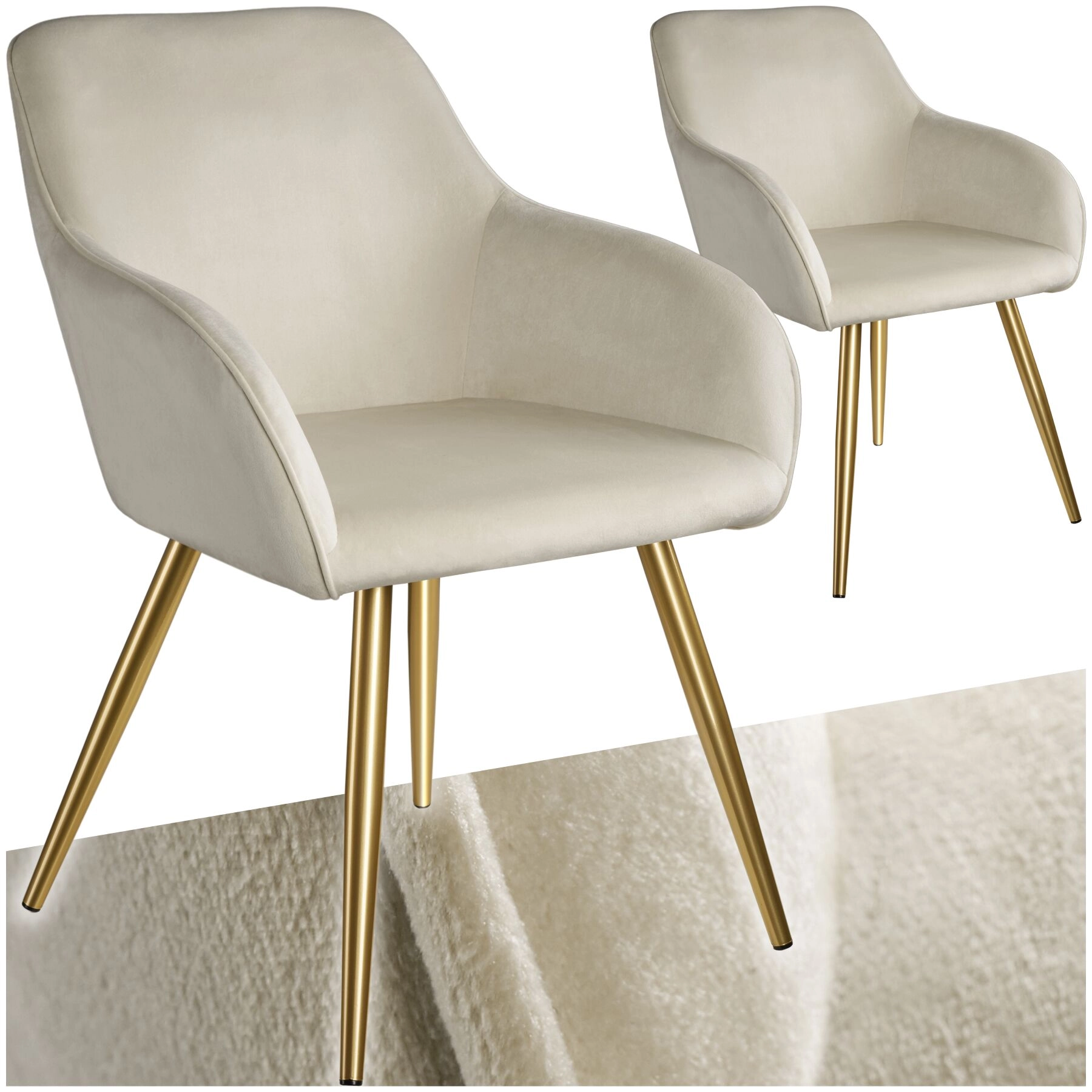 Esszimmerstuhl Marilyn Samtoptik, goldene Stuhlbeine - creme/gold, 2er Set