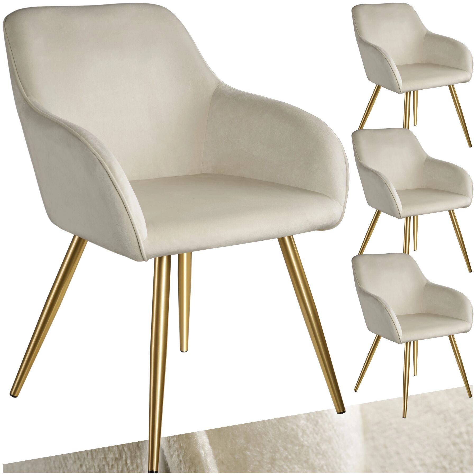 Esszimmerstuhl Marilyn Samtoptik, goldene Stuhlbeine - creme/gold, 4er Set