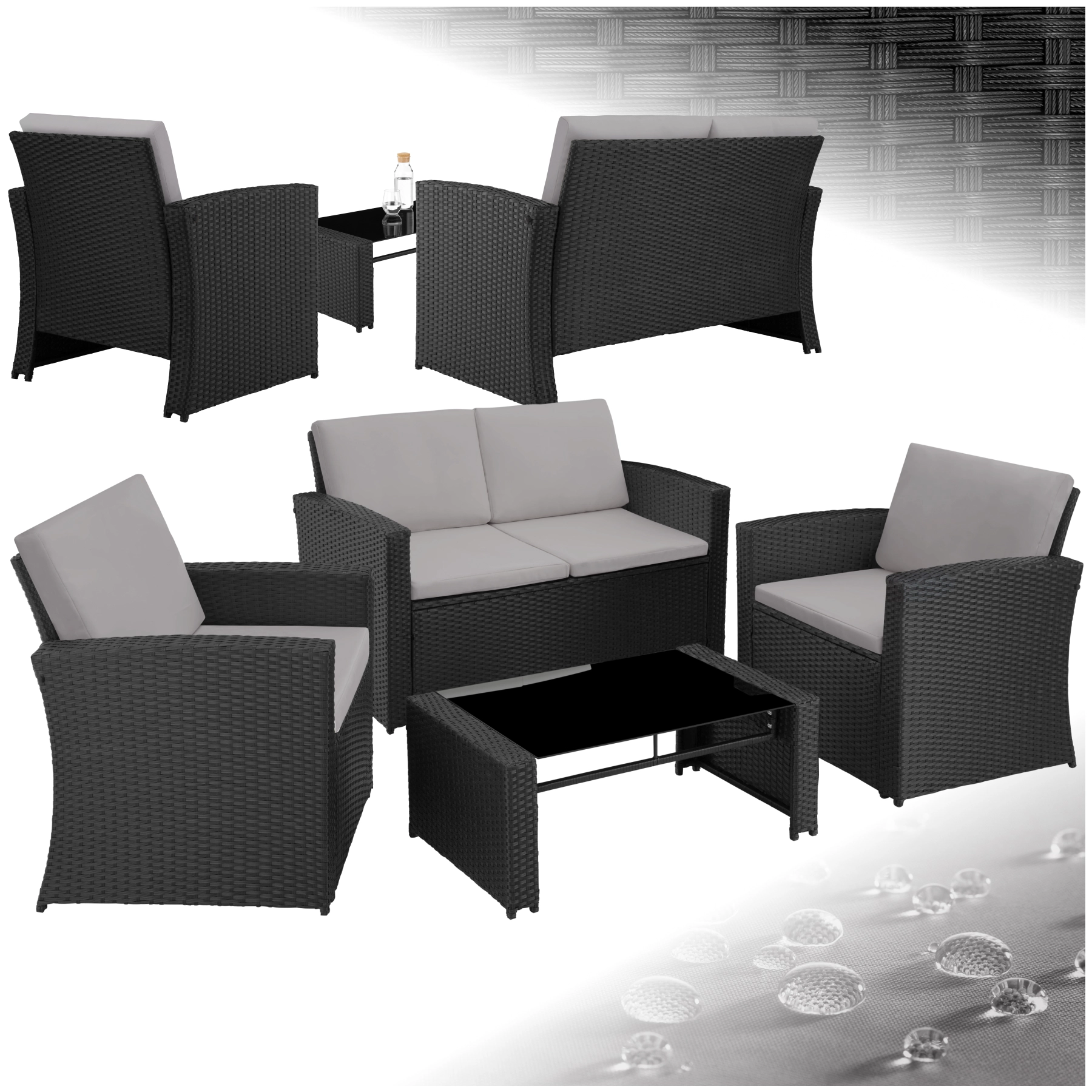 Rattan Lounge Jesolo - schwarz/grau