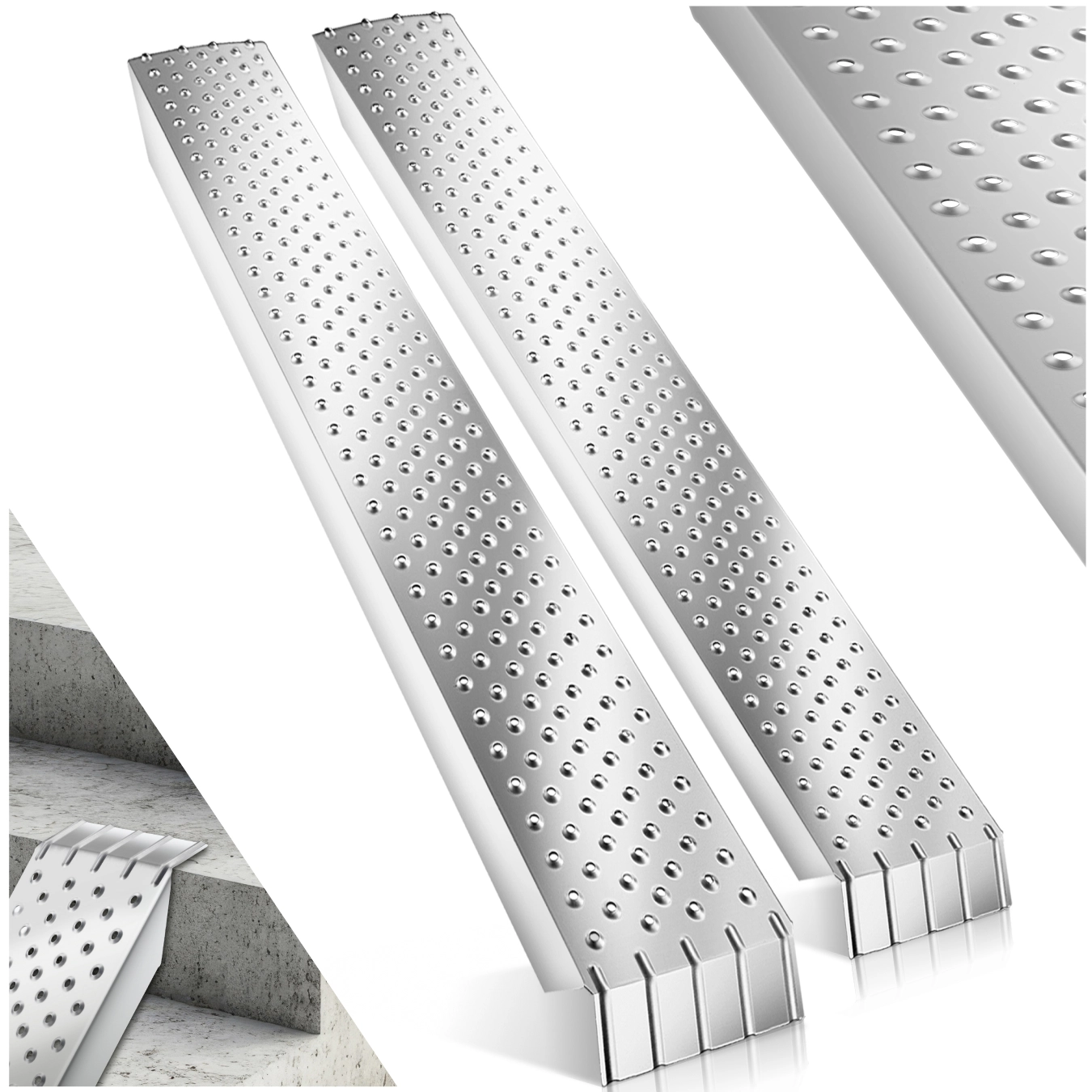 Auffahrrampen Sven 2er Set, 400 kg belastbar und rutschfest - silber
