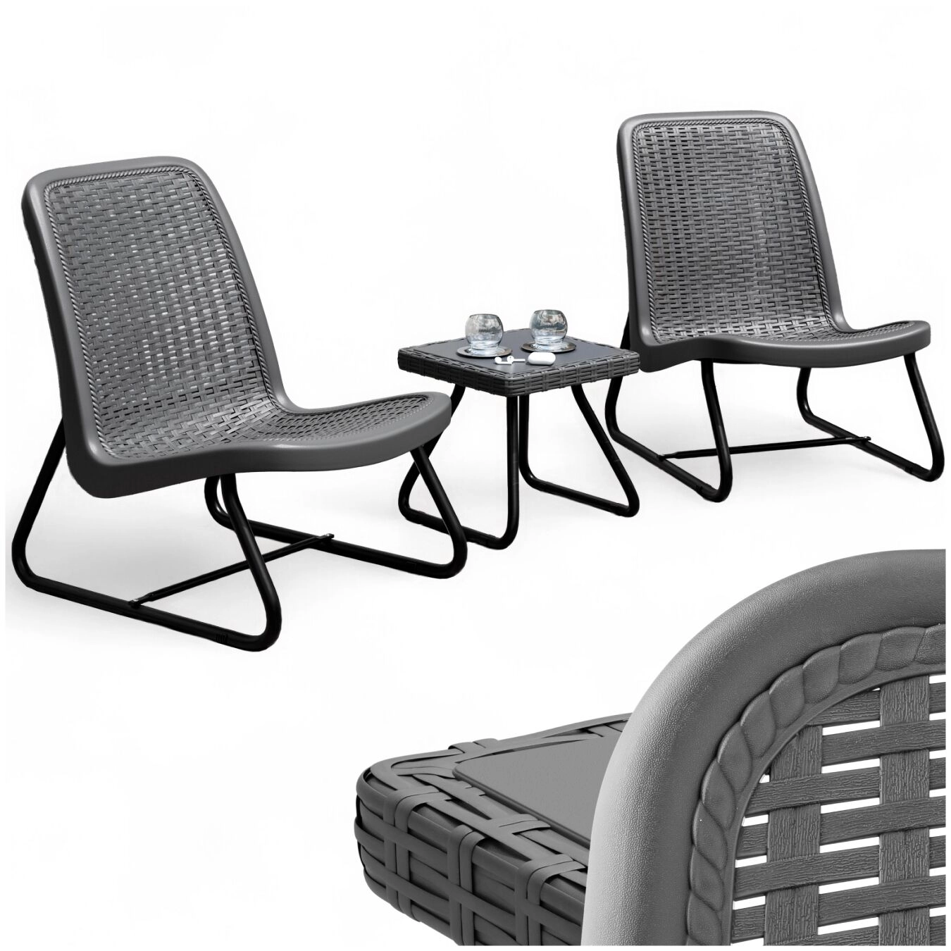 Sitzgruppe Modica in Rattanoptik für 2 Personen, ergonomisch - grau