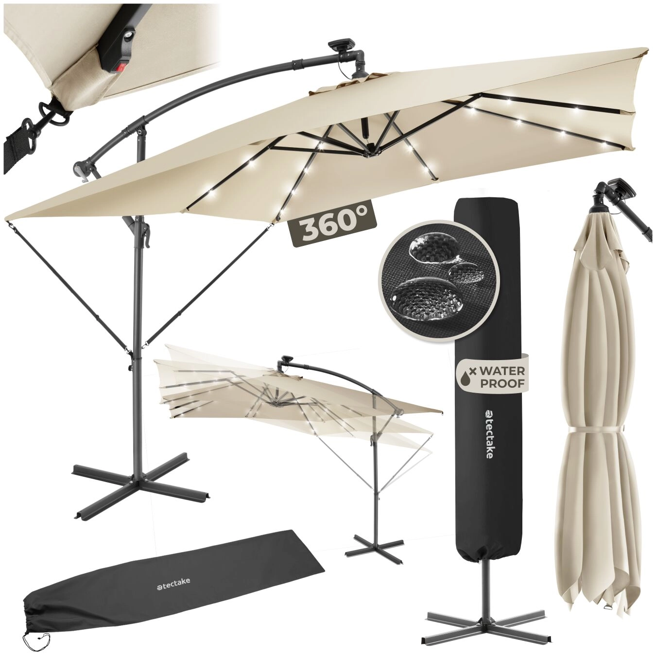 Sonnenschirm Sunna LED-Solar mit Kurbel 2,5 x 2,5 m - beige