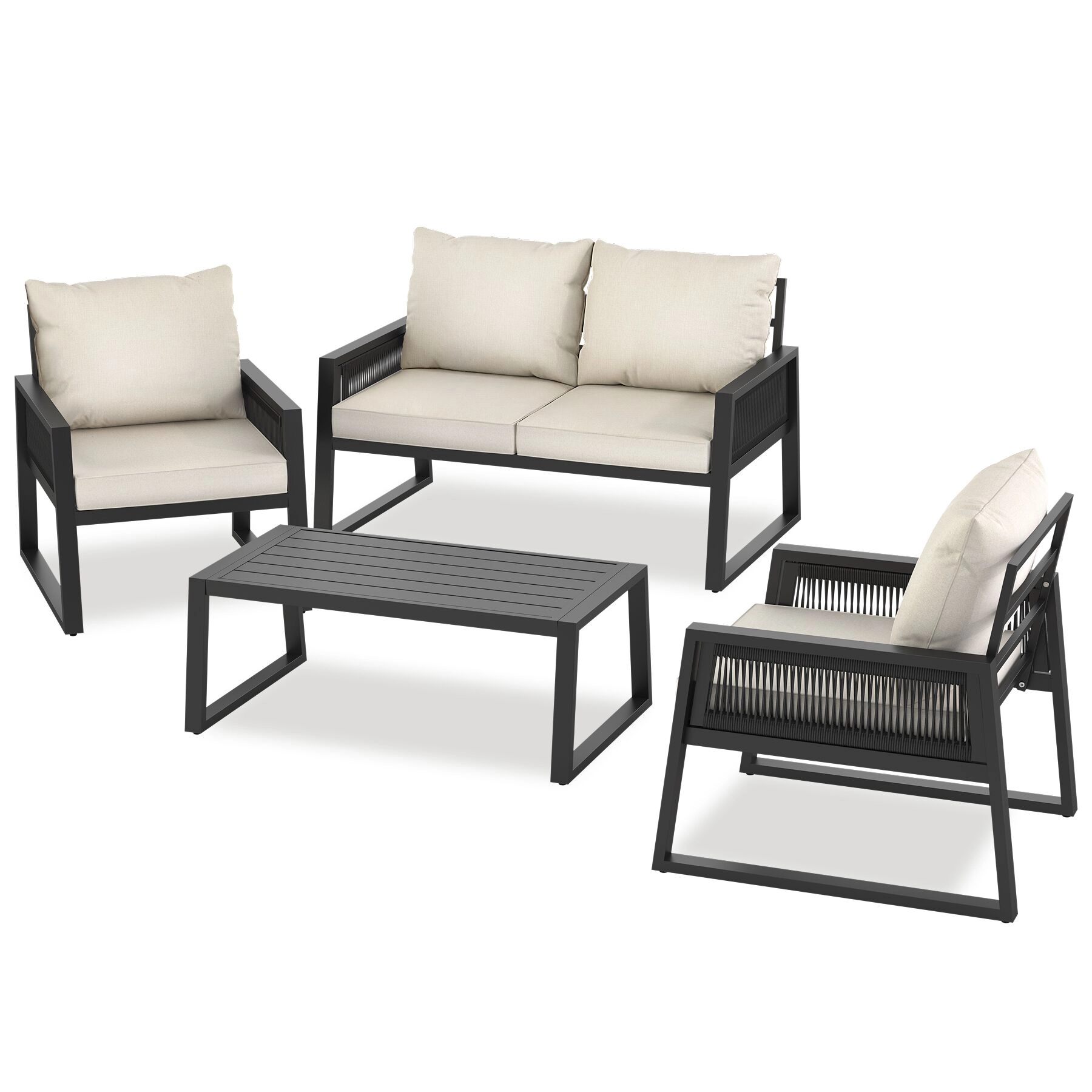 Aluminium Gartenlounge-Set Captive im Rope-Design - Set 1 (1 x Sofa / 1 x Tisch / 2 x Sessel)