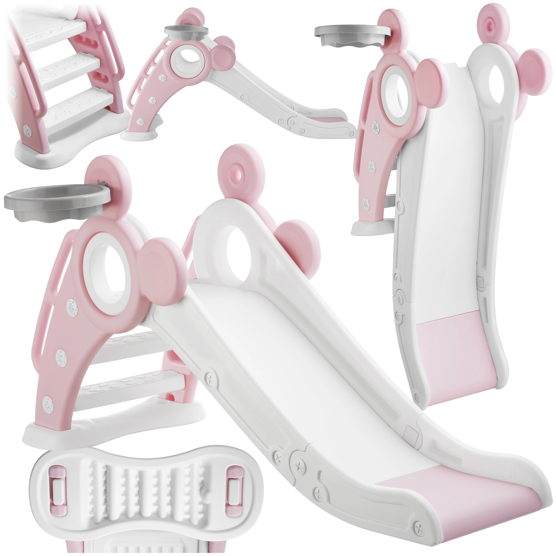 Kinderrutsche Joy, mit Basketballkorb, klappbar - pink