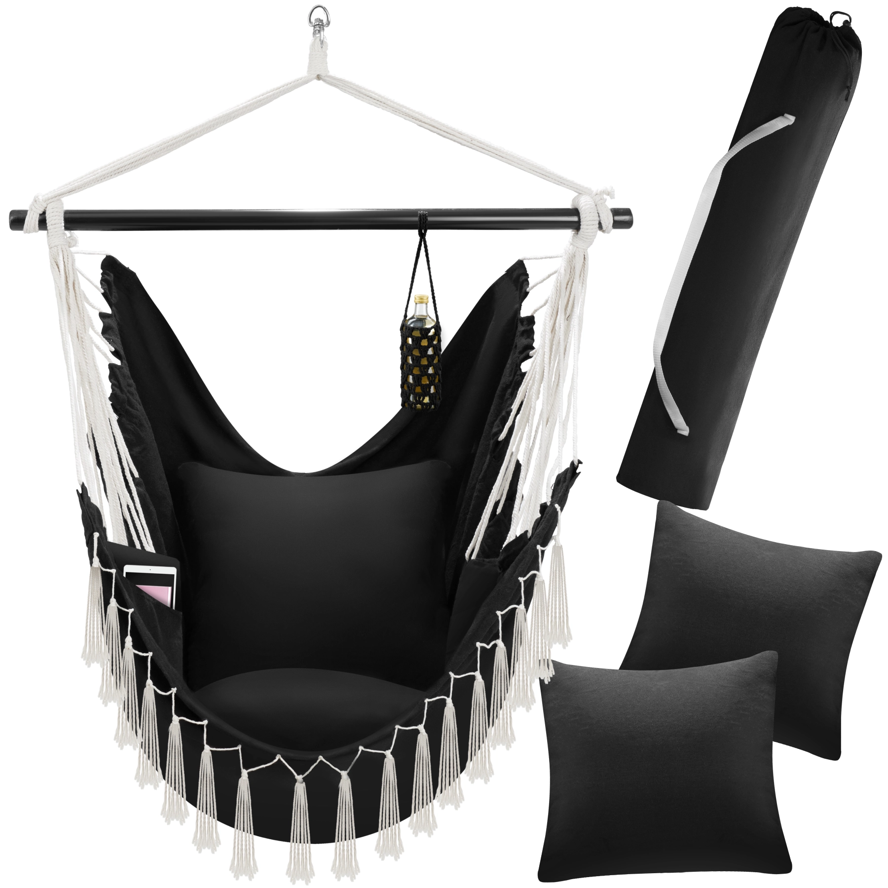 Hängesessel Malika, Boho-Style, Belastbarkeit 150kg - schwarz