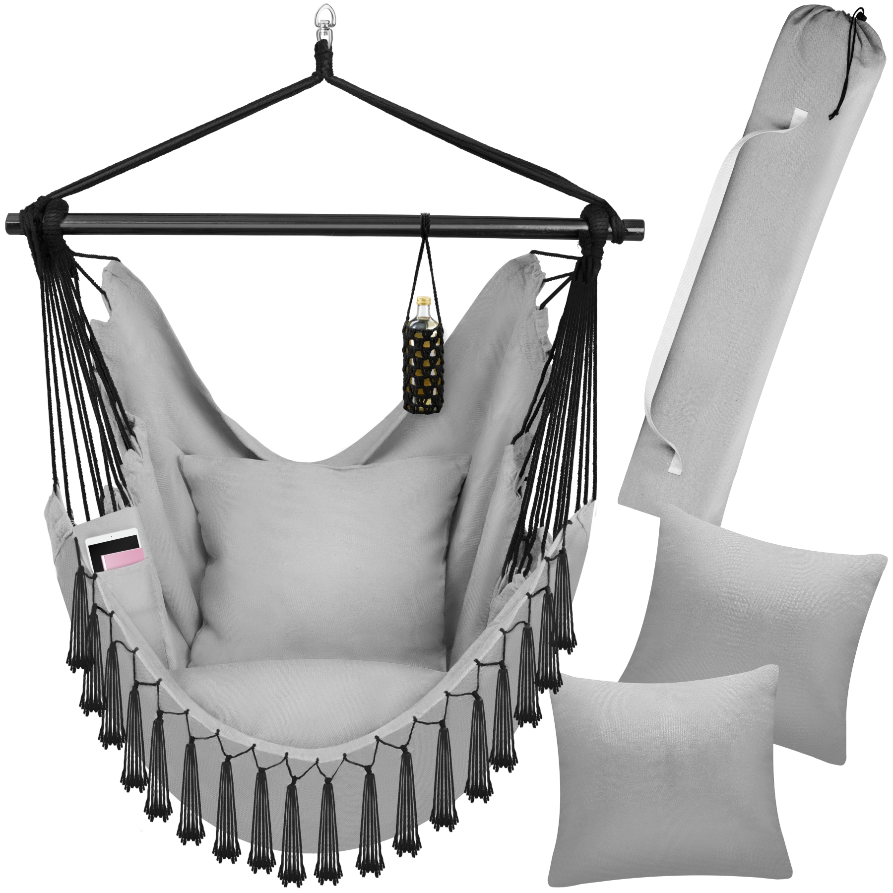 Hängesessel Malika, Boho-Style, Belastbarkeit 150kg - grau