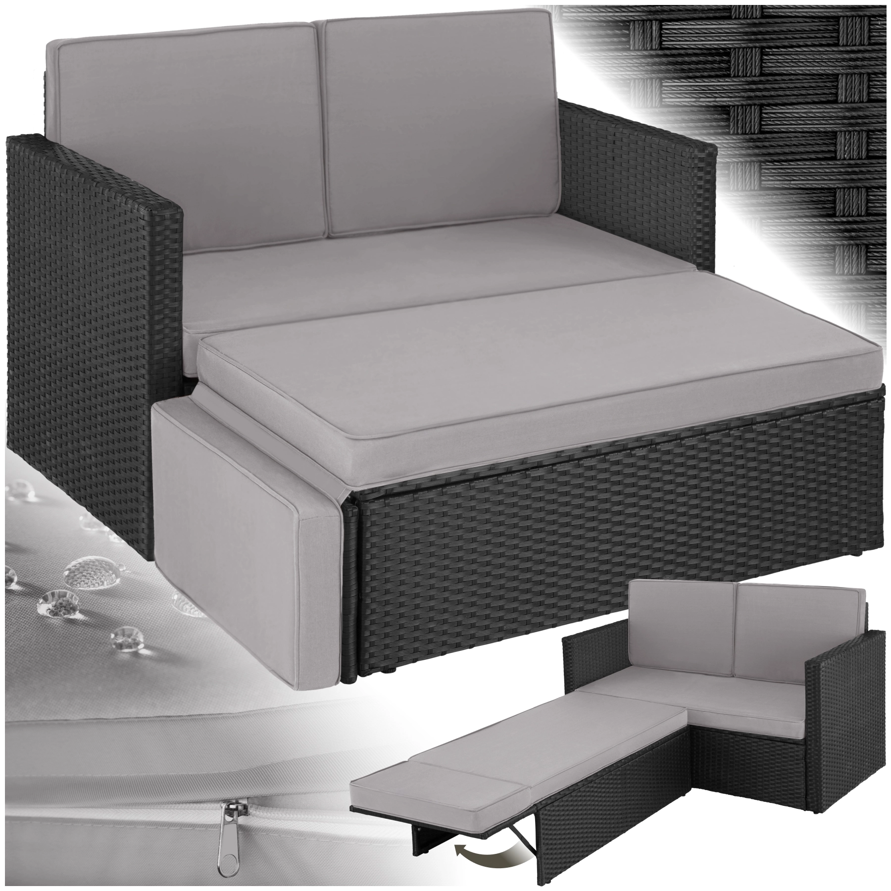 Rattan Lounge Korfu - schwarz/grau