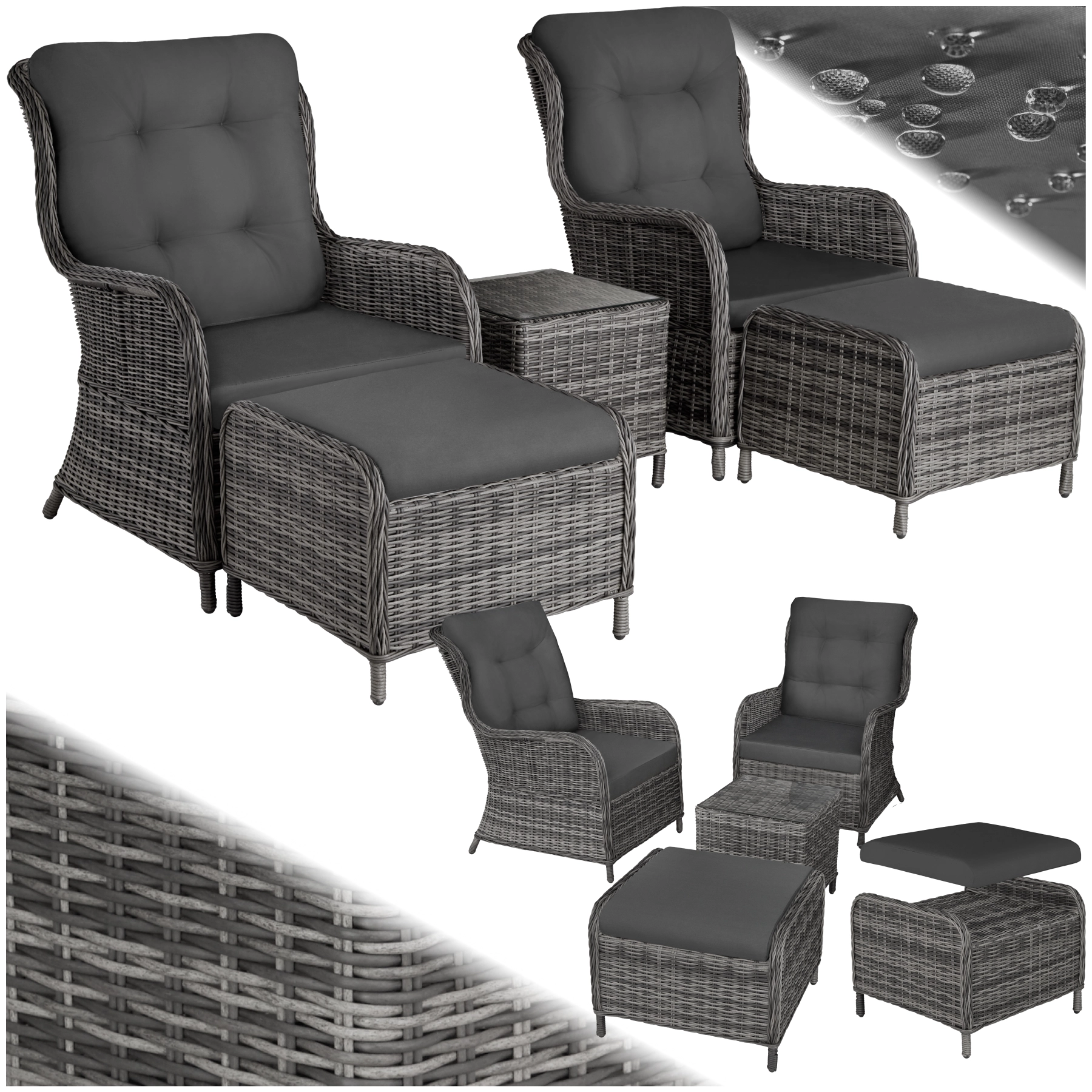Aluminium Rattan Sitzgruppe Benissa 2+2 - grau-meliert/grau