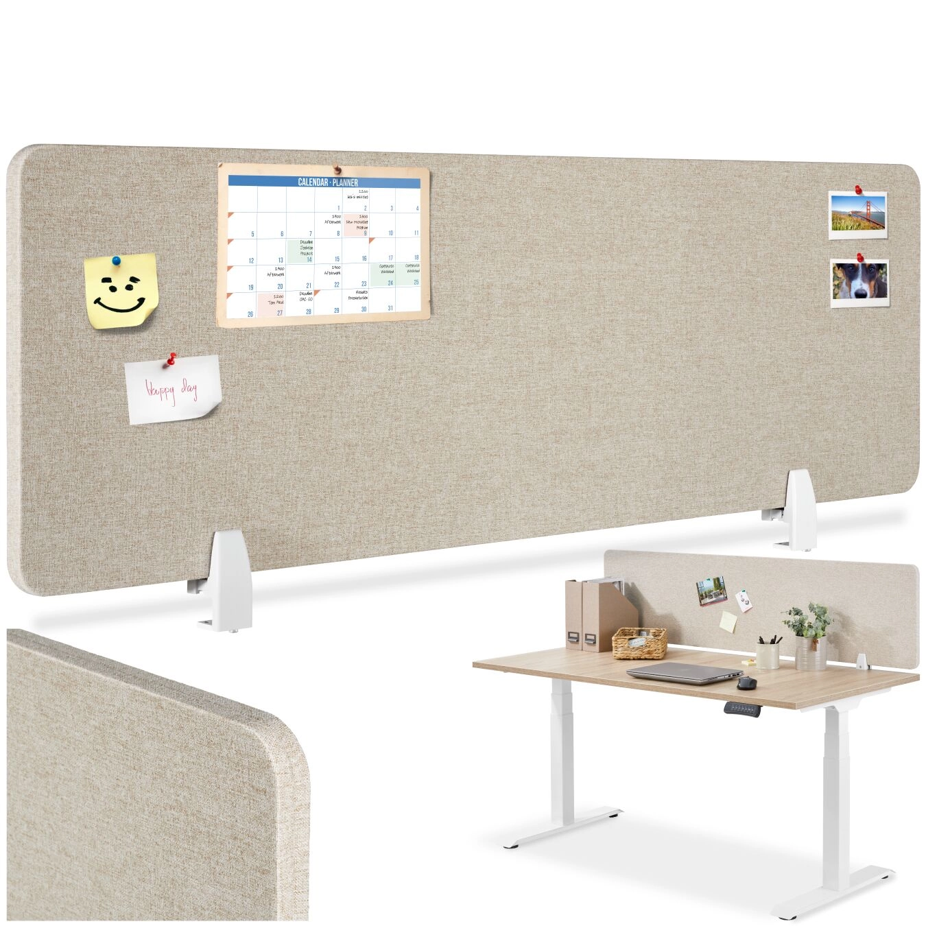 Schreibtisch Trennwand Noisy mit abgerundeten Ecken - 130 x 40 cm, beige