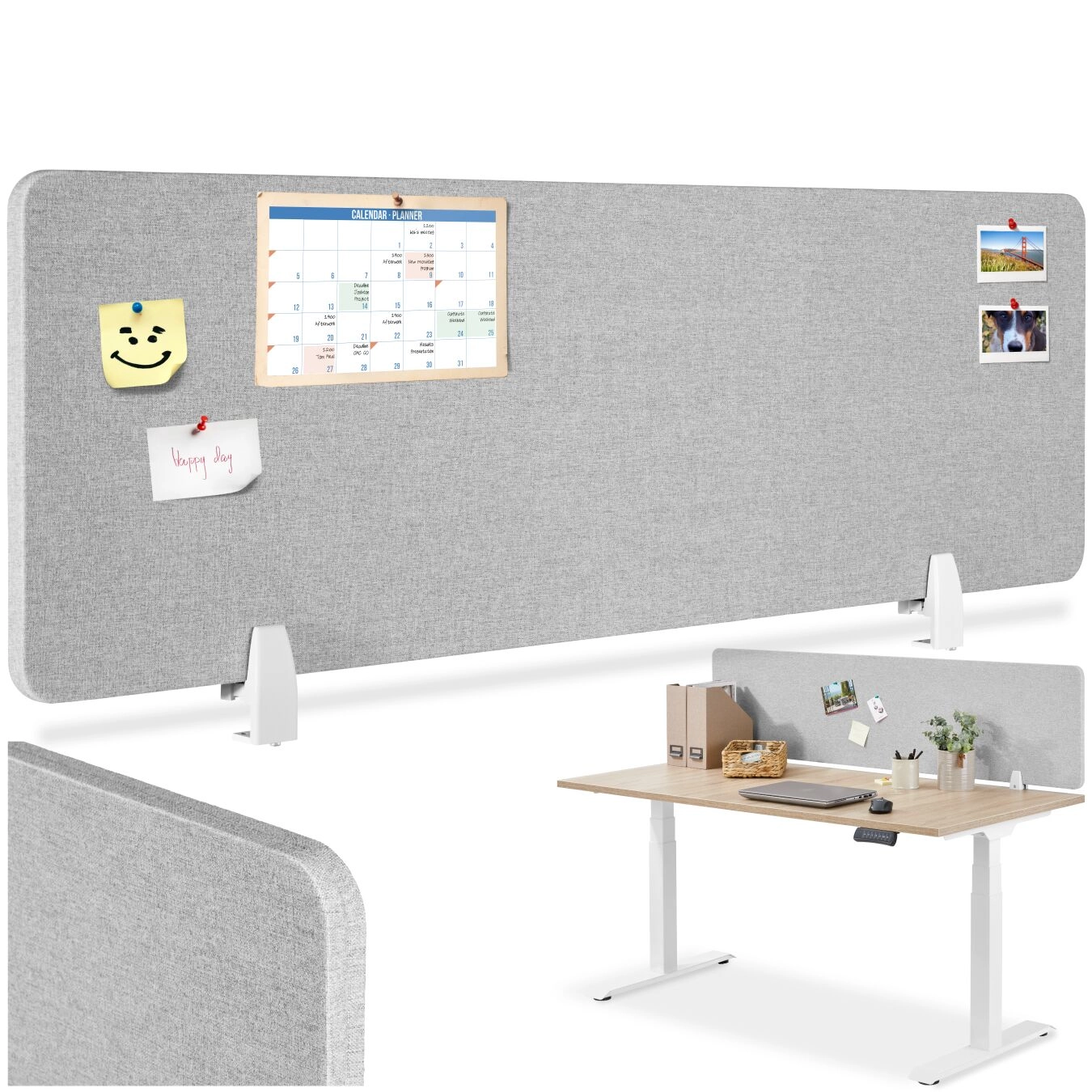 Schreibtisch Trennwand Noisy mit abgerundeten Ecken - 160 x 40 cm, grau
