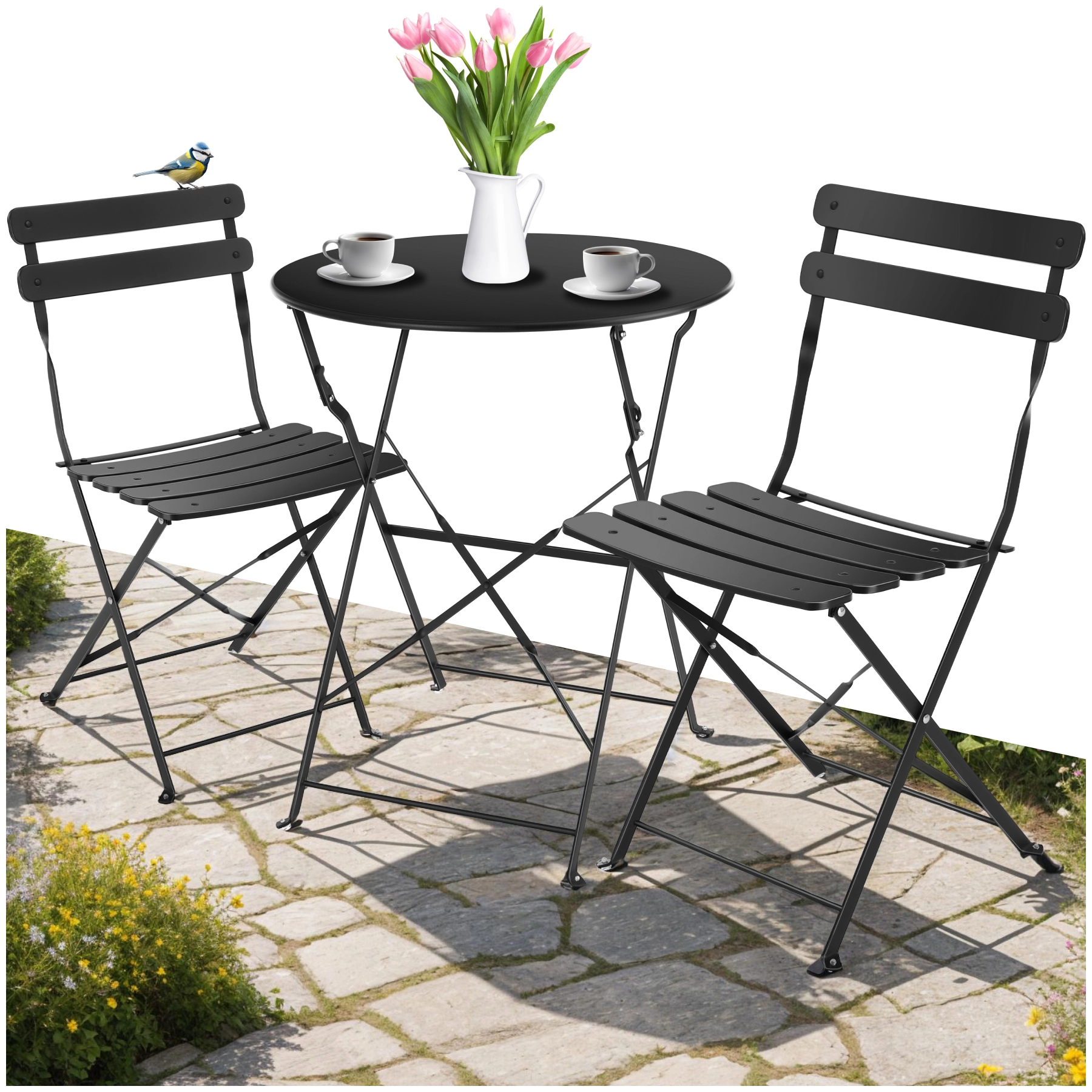 Bistrotisch Set Frieda, klappbar für 2 Personen - schwarz