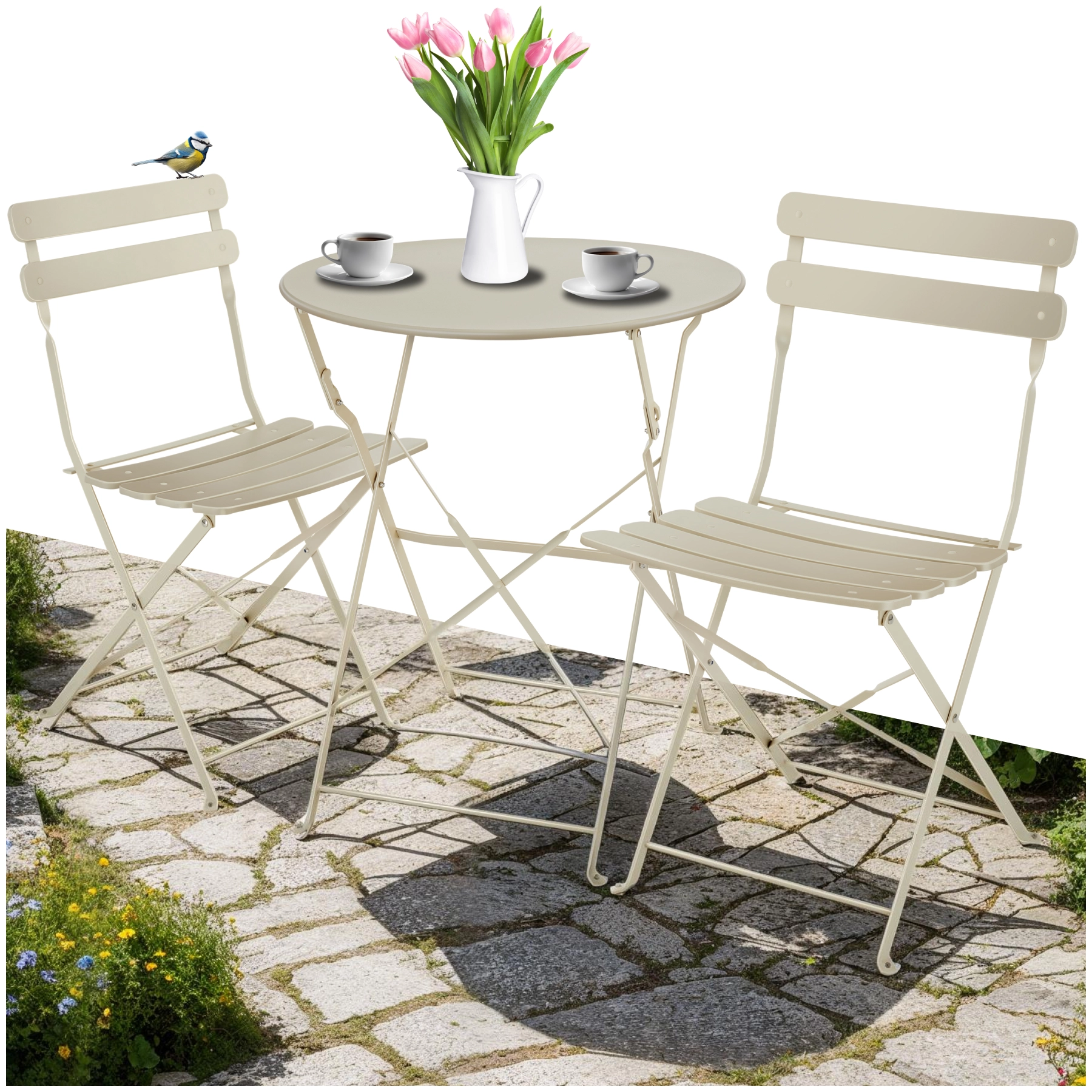 Bistrotisch Set Frieda, klappbar für 2 Personen - creme