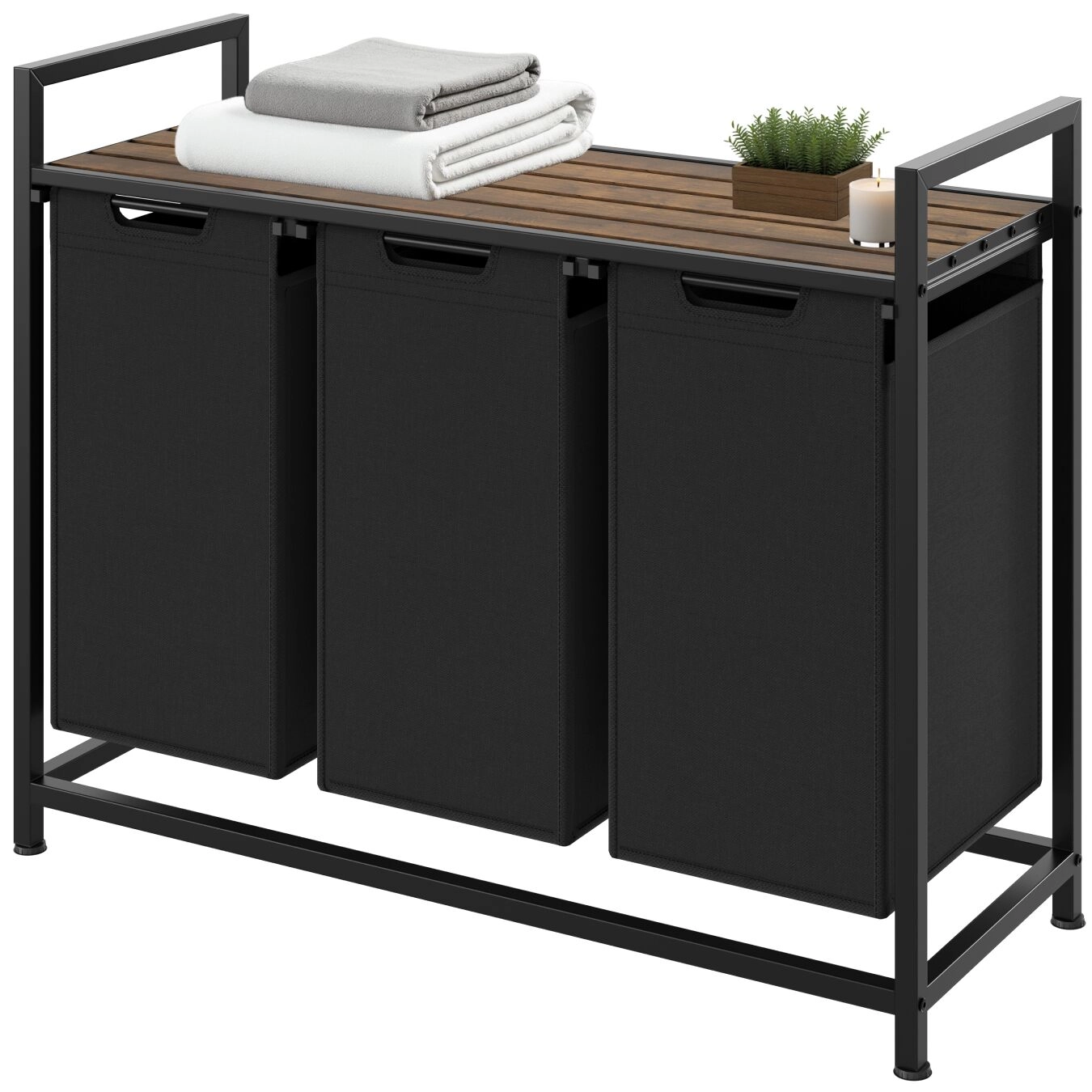 Wäschesortierer mit Ablage, Industrial Style - 34 x 93,5 x 72 cm