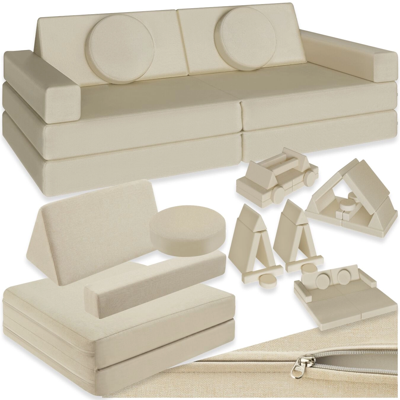 Spielsofa Lilly, 8-teilig, mit Schlaffunktion - 160 cm, beige