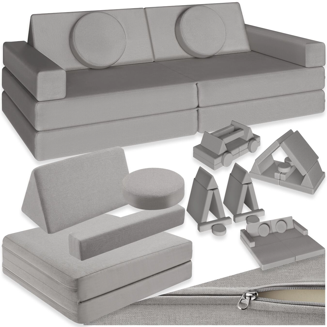 Spielsofa Lilly, 8-teilig, mit Schlaffunktion - 160 cm, grau