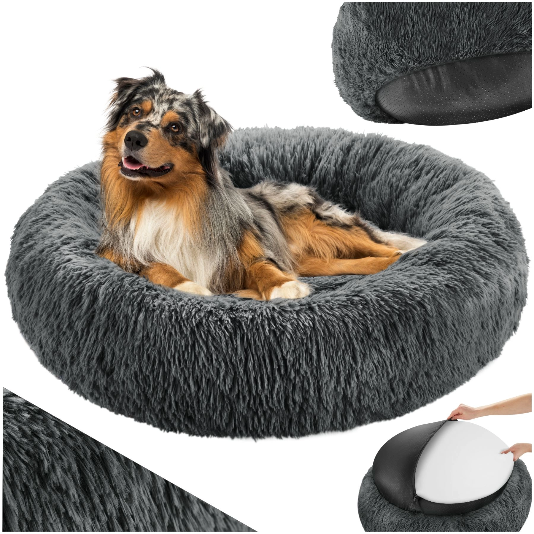 Hundebett Maja mit dicker Polsterung und langem Plüsch - Ø 80 cm