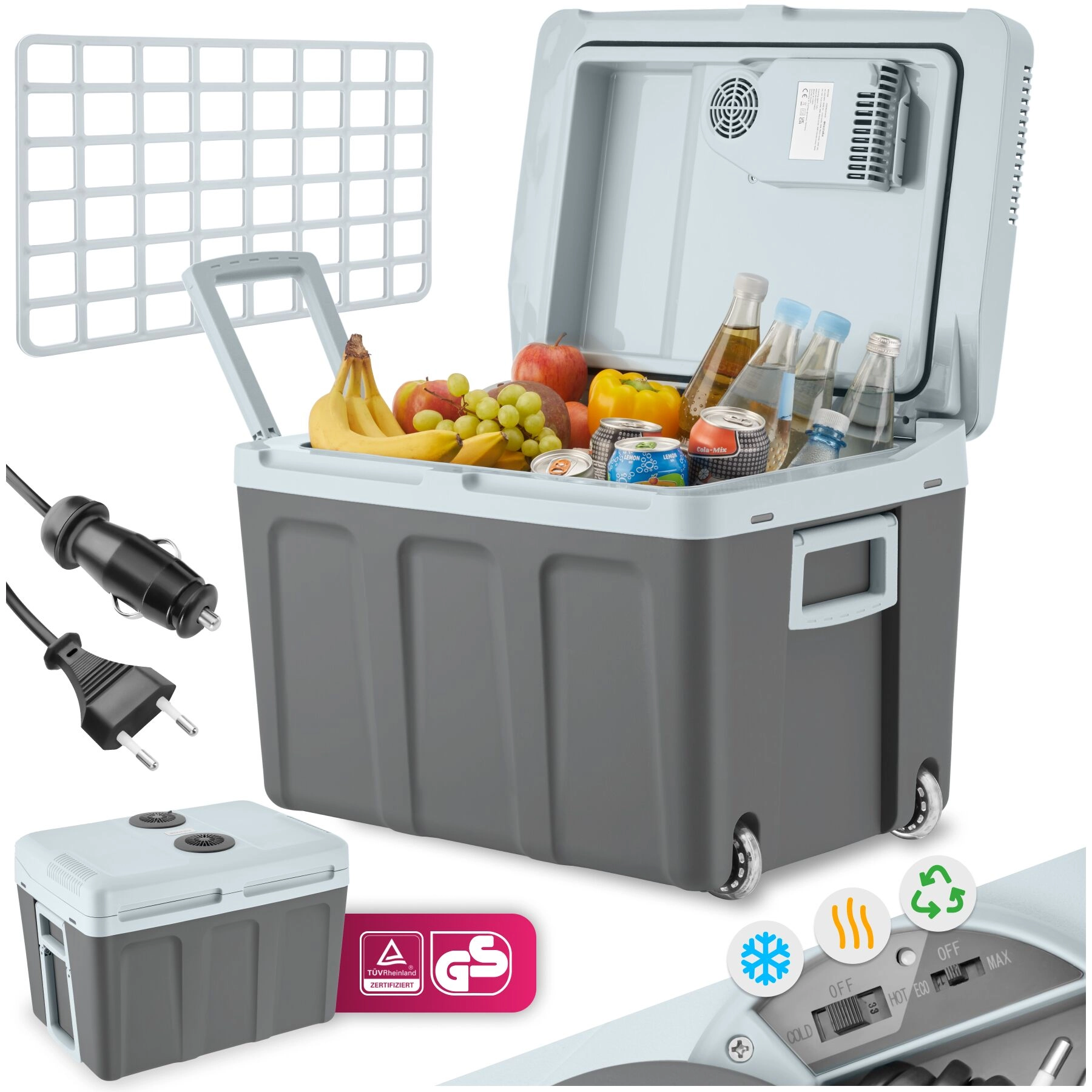 Elektrische Kühl- und Wärmebox mit Griffen und Rollen, 40 l - grau