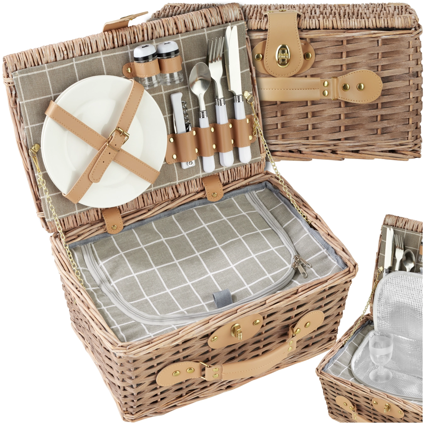 Picknickkorb Langeoog für 2 Personen, mit Kühlfach & Zubehör - braun