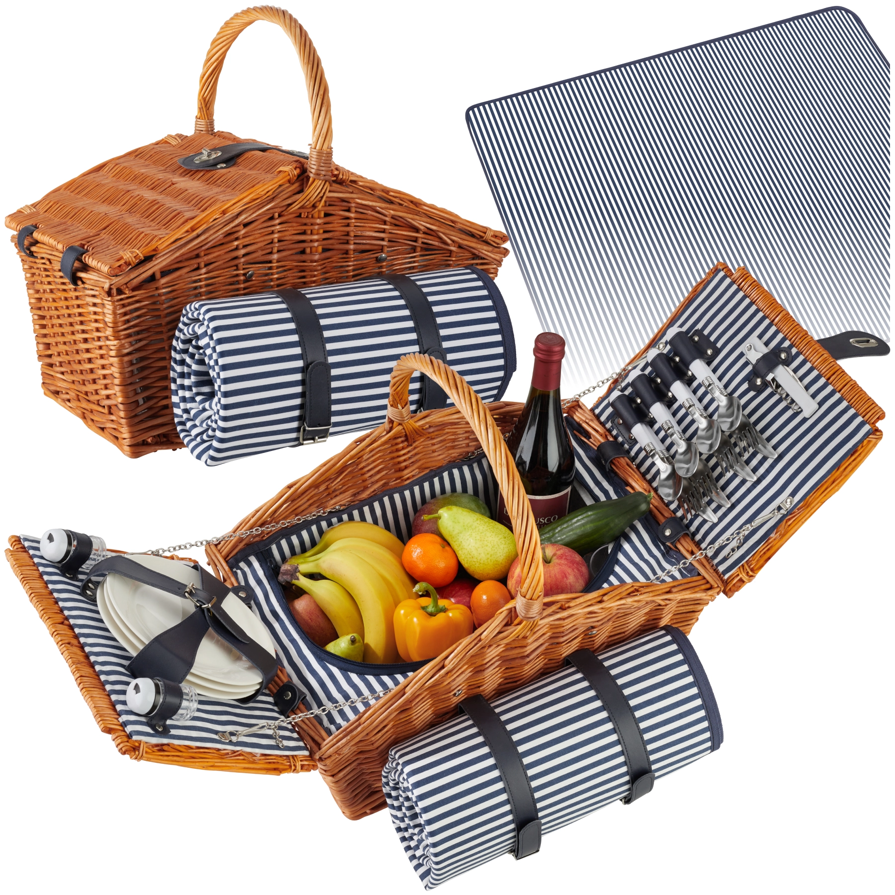 Picknickkorb Usedom für 4 Personen, mit Kühlfach & Zubehör - braun
