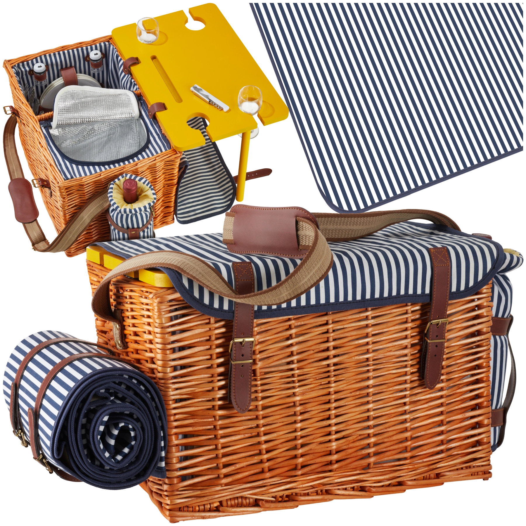 Picknickkorb Rügen für 4 Personen, mit Kühlfach & Zubehör - braun