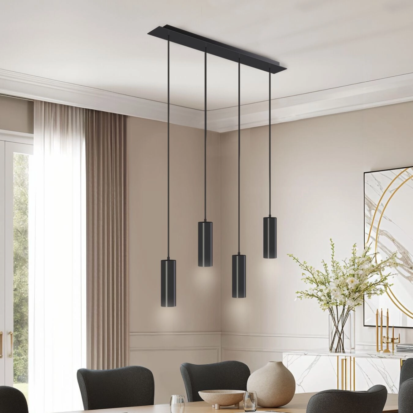 Pendelleuchte Lumea, 4-flammig, längenverstellbare Kabel - schwarz