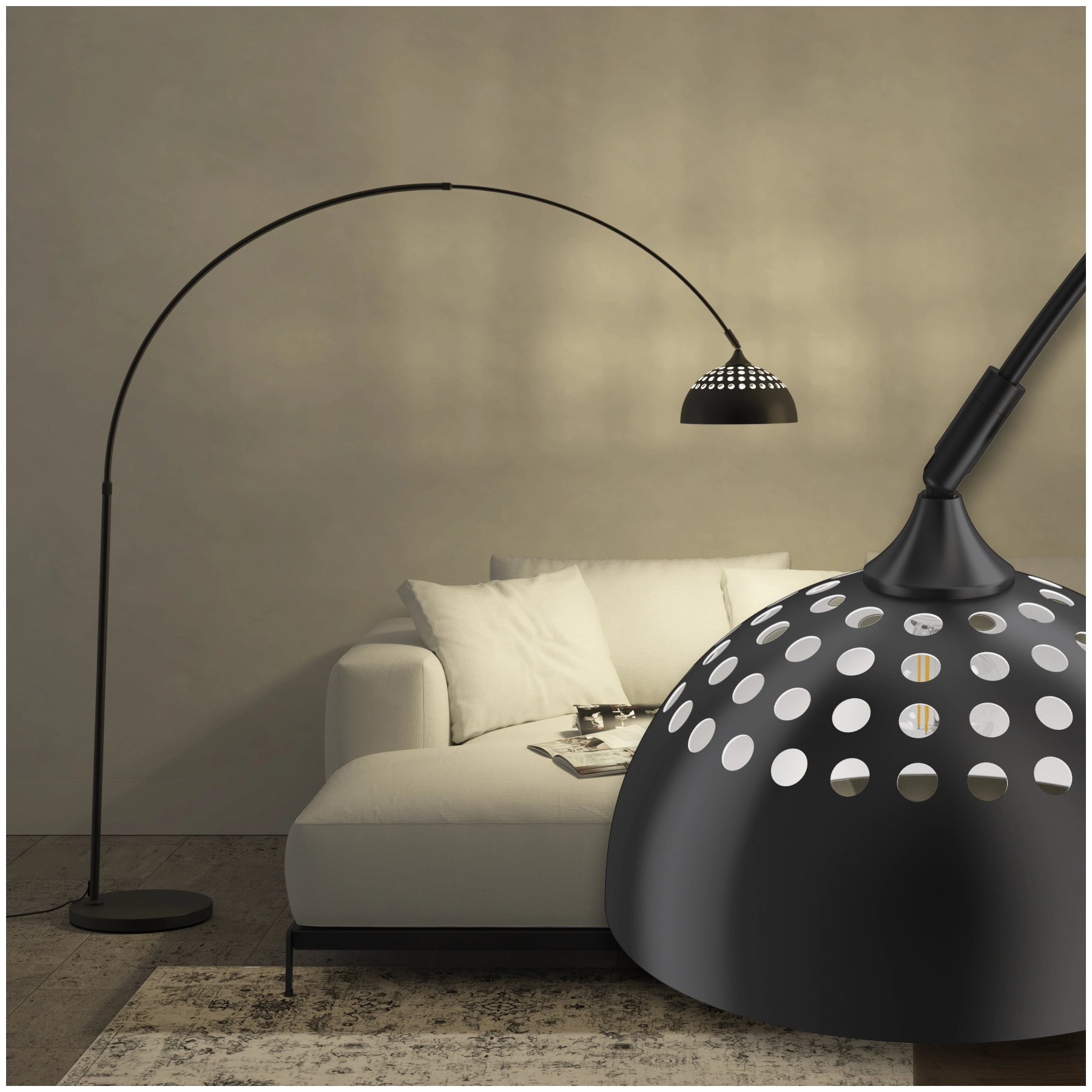 Bogenleuchte Arcus, Stahl, Retro-Stil, 60W - schwarz