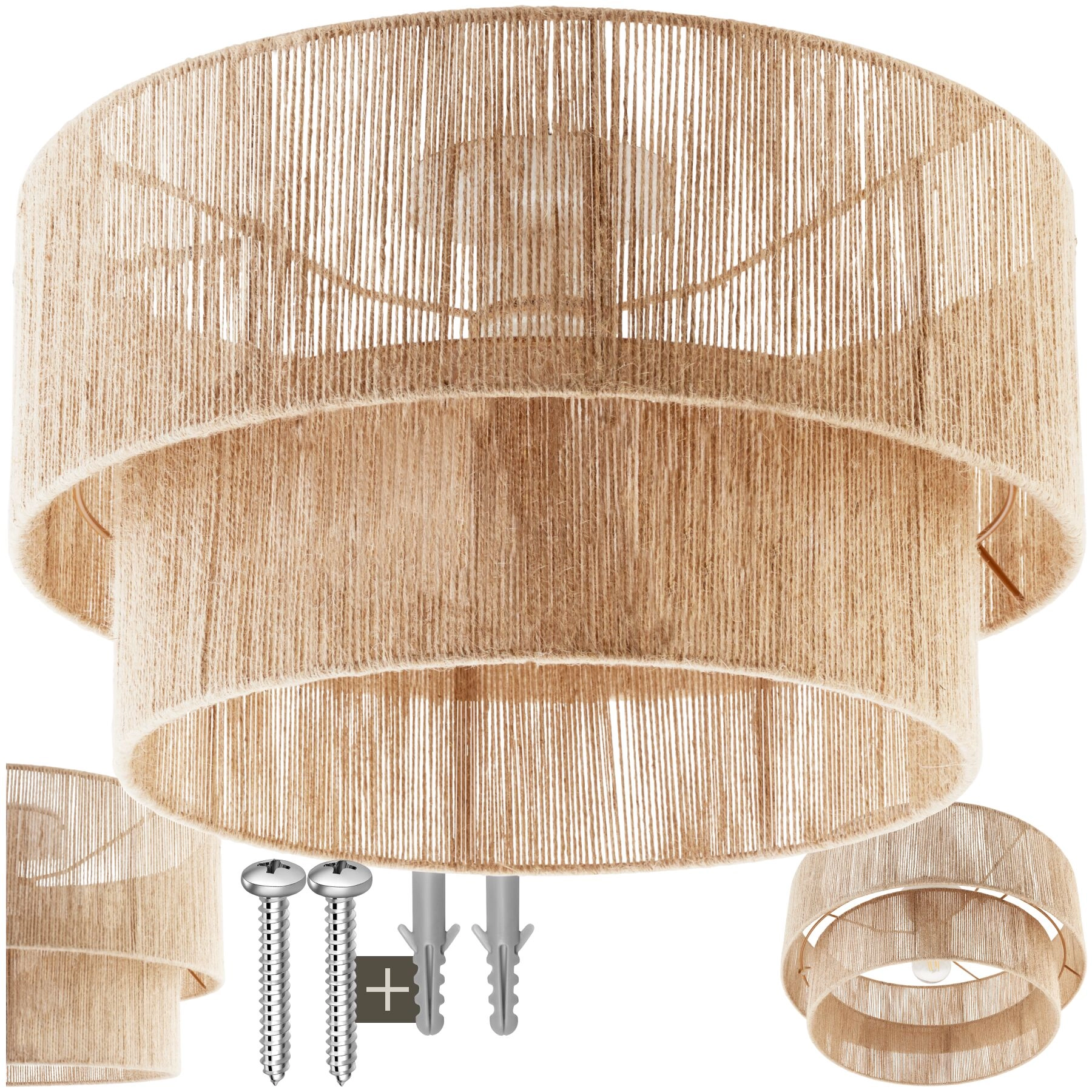 Jutelampe Lignea Lux aus Jute im Boho-Stil, 40W - braun