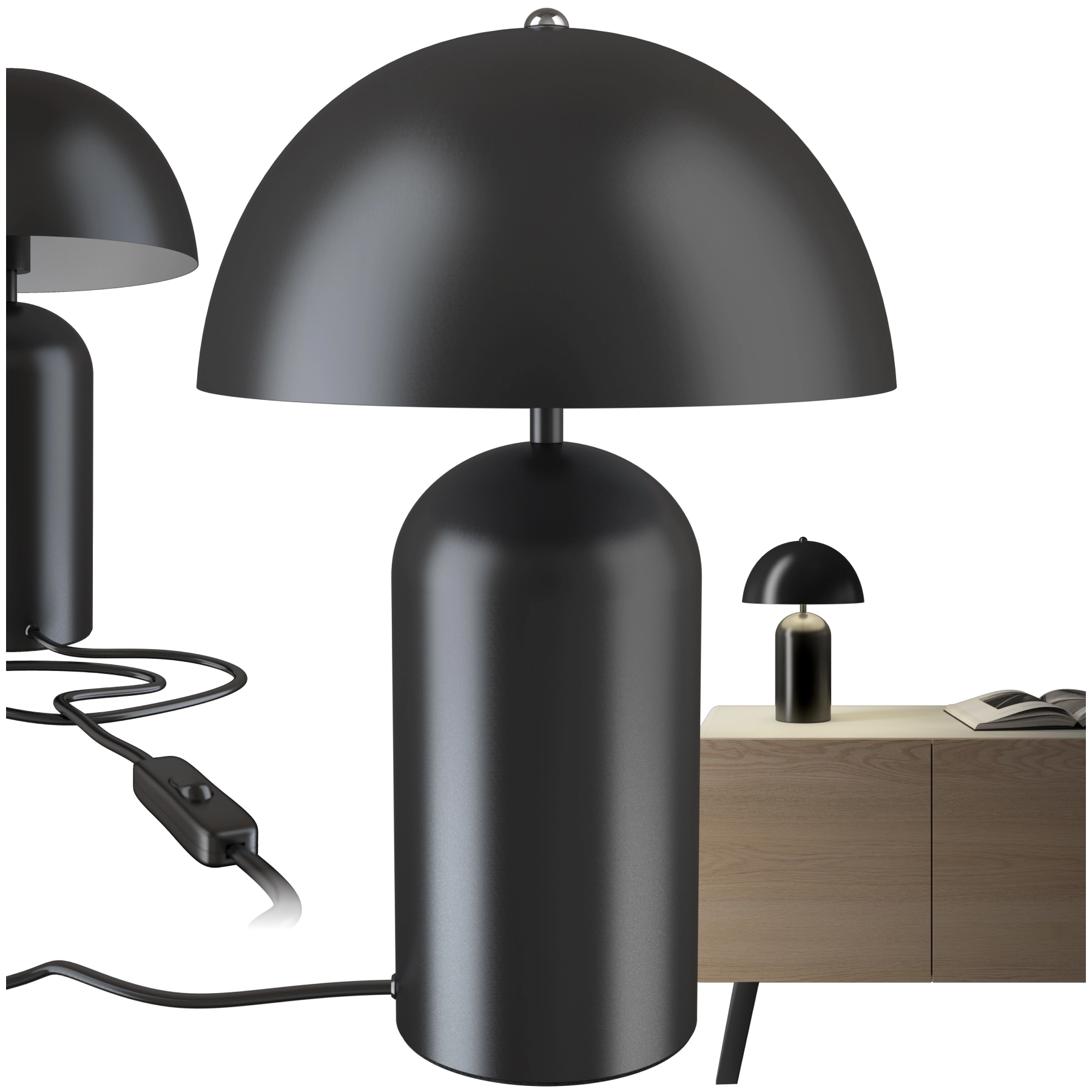 Kleine Retro-Tischlampe Altea, Pilzdesign, 40W - schwarz