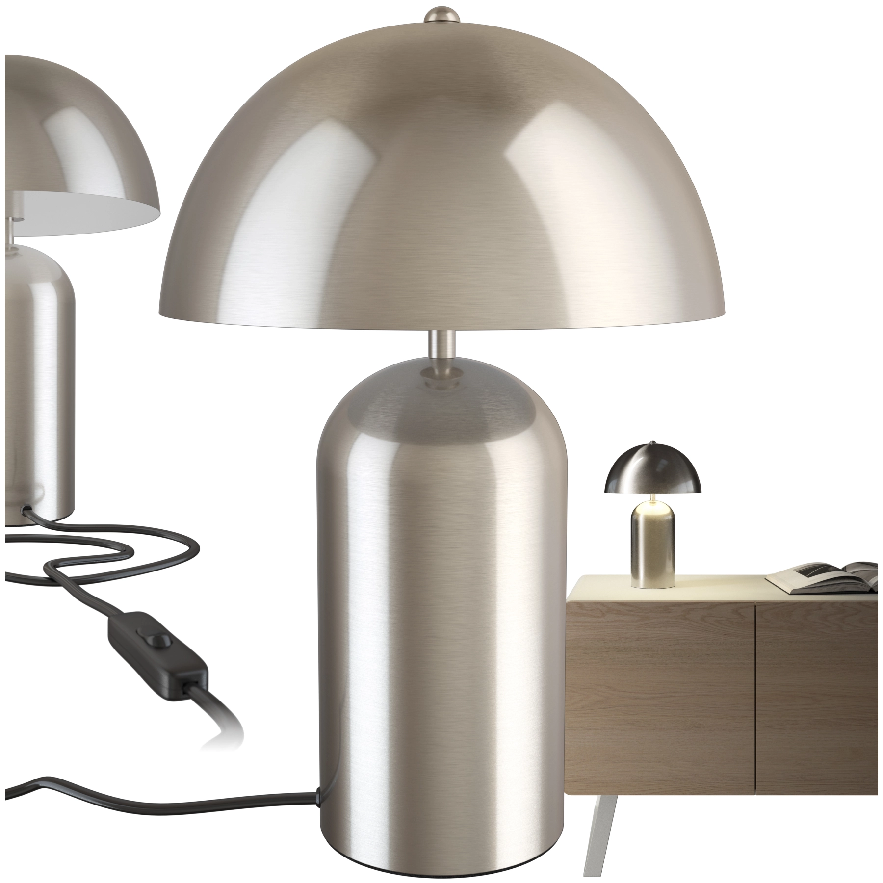 Kleine Retro-Tischlampe Altea, Pilzdesign, 40W - Nickel matt