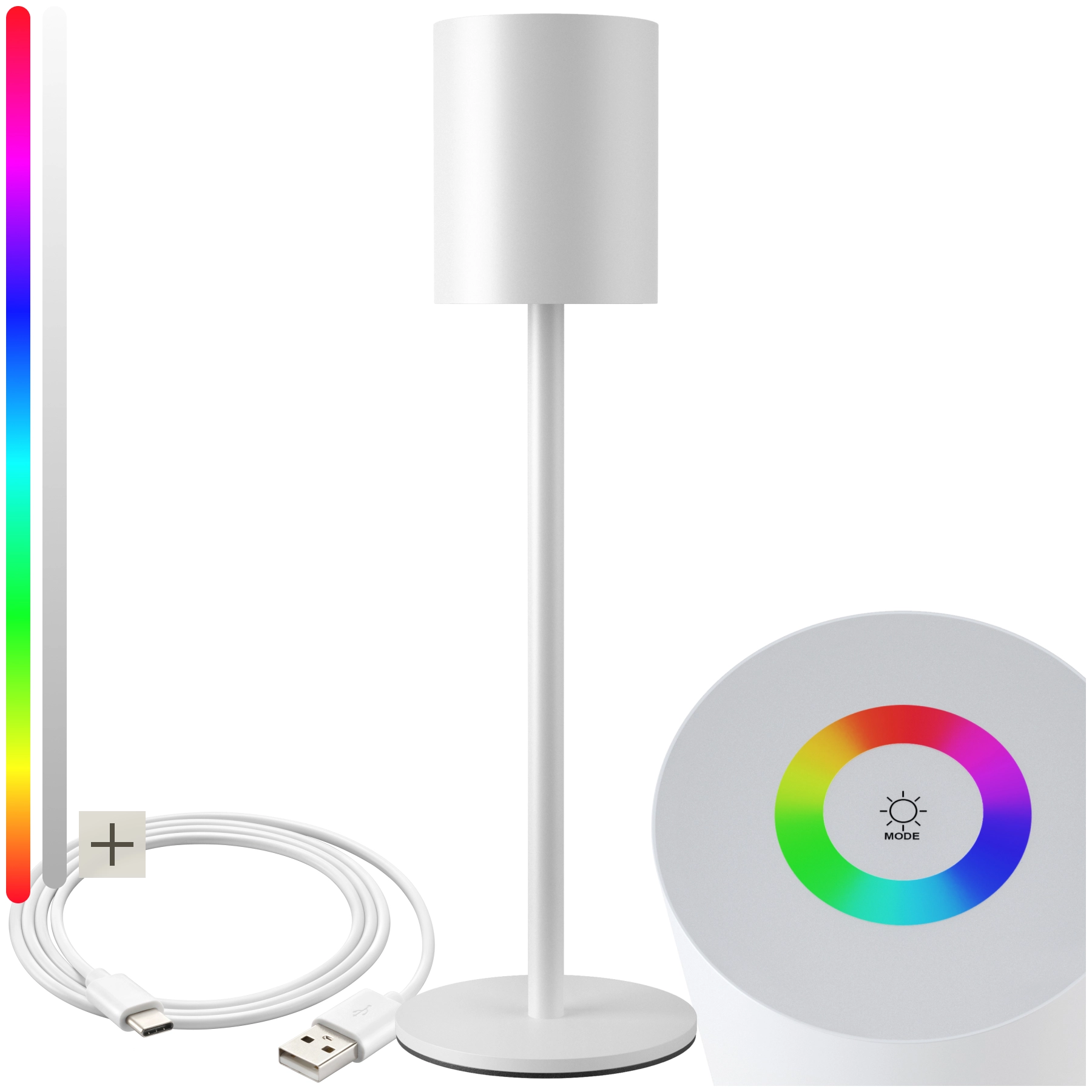 Moderne Tischlampe Corly, LED, 7 Lichtfarben, dimmbar - weiß