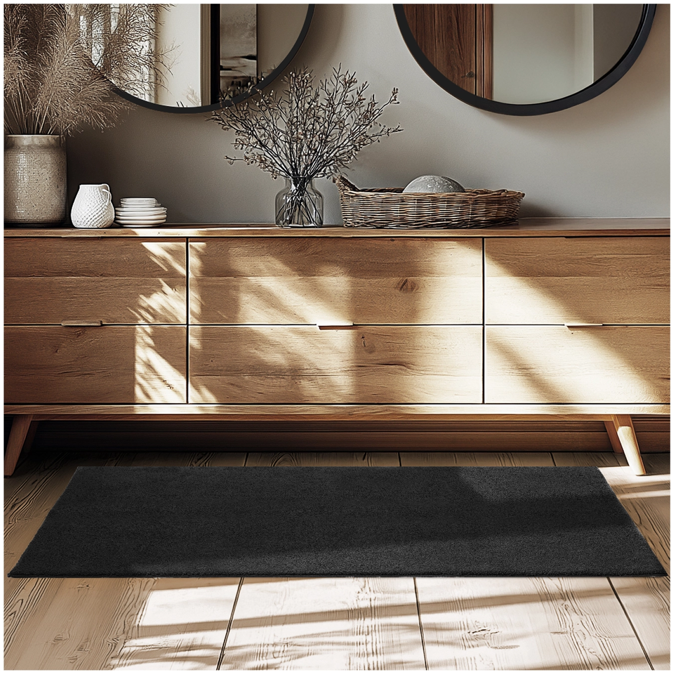 Kurzflorteppich Soft Zone - 80 x 150 cm, schwarz