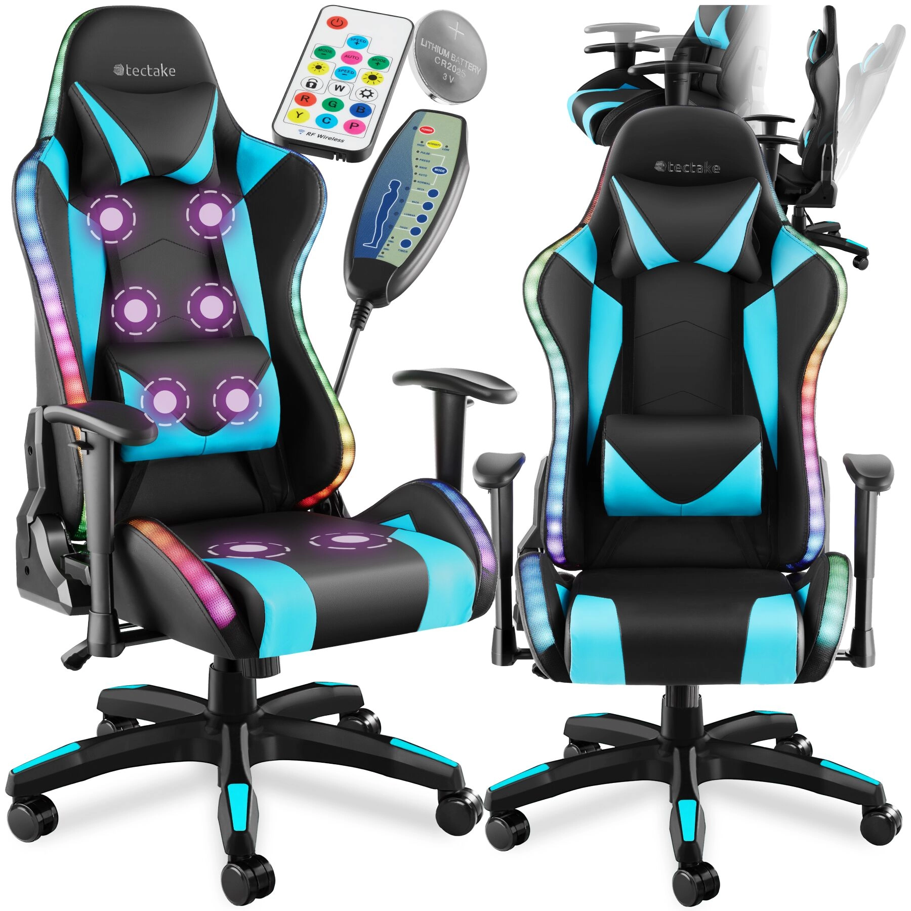 Gamingstuhl Tartaros, LED, Massagefunktion - schwarz/azur