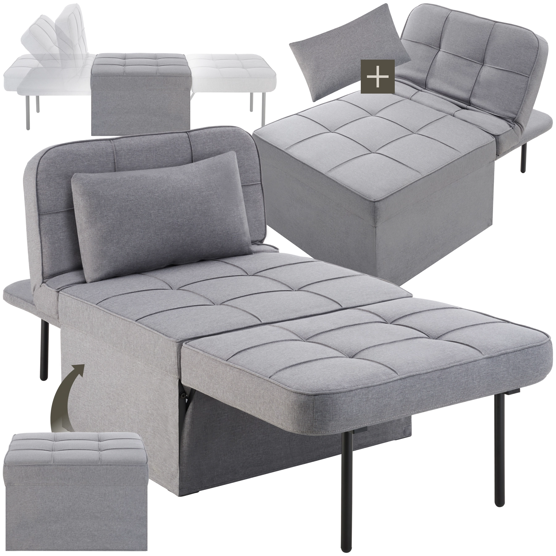 Schlafhocker Ponto, 4 in 1, 6-fach höhenverstellbar - grau