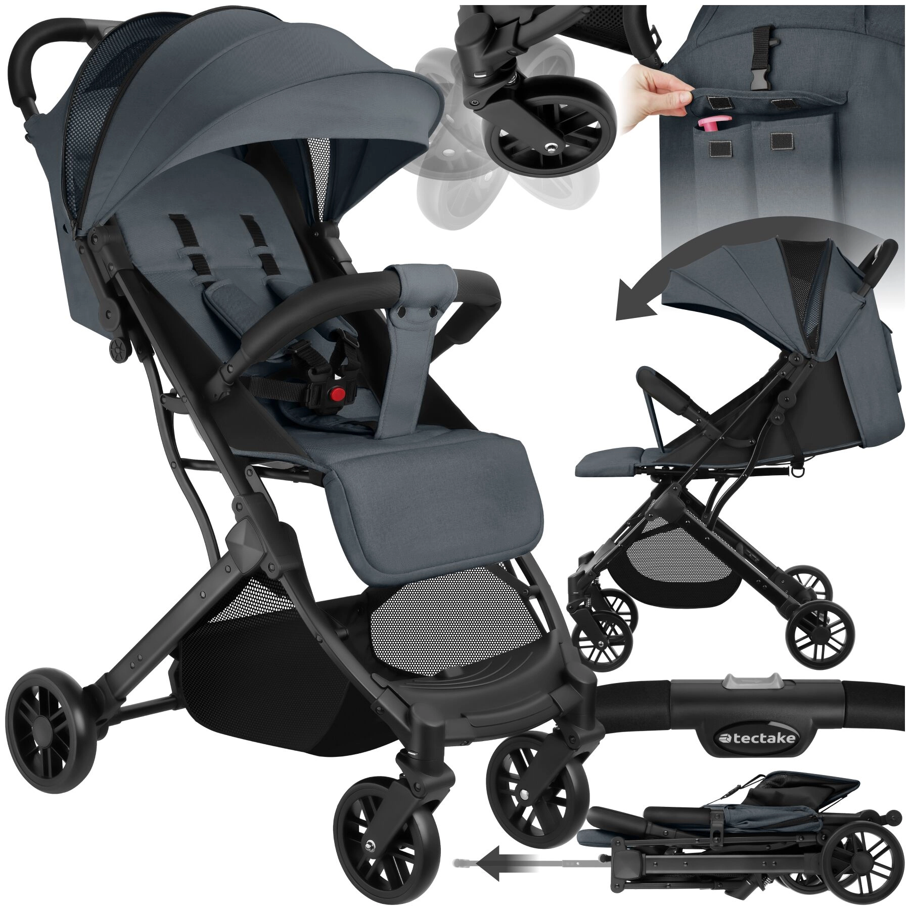 Buggy-Kinderwagen Finn, klappbar, 5-Punkt-Gurt - anthrazit