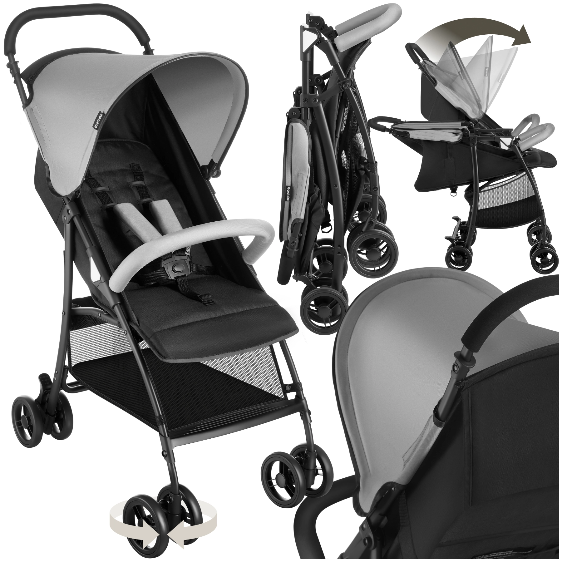 Buggy-Kinderwagen Emma, klappbar, 5-Punkt-Gurt, mit Bremse - schwarz/grau