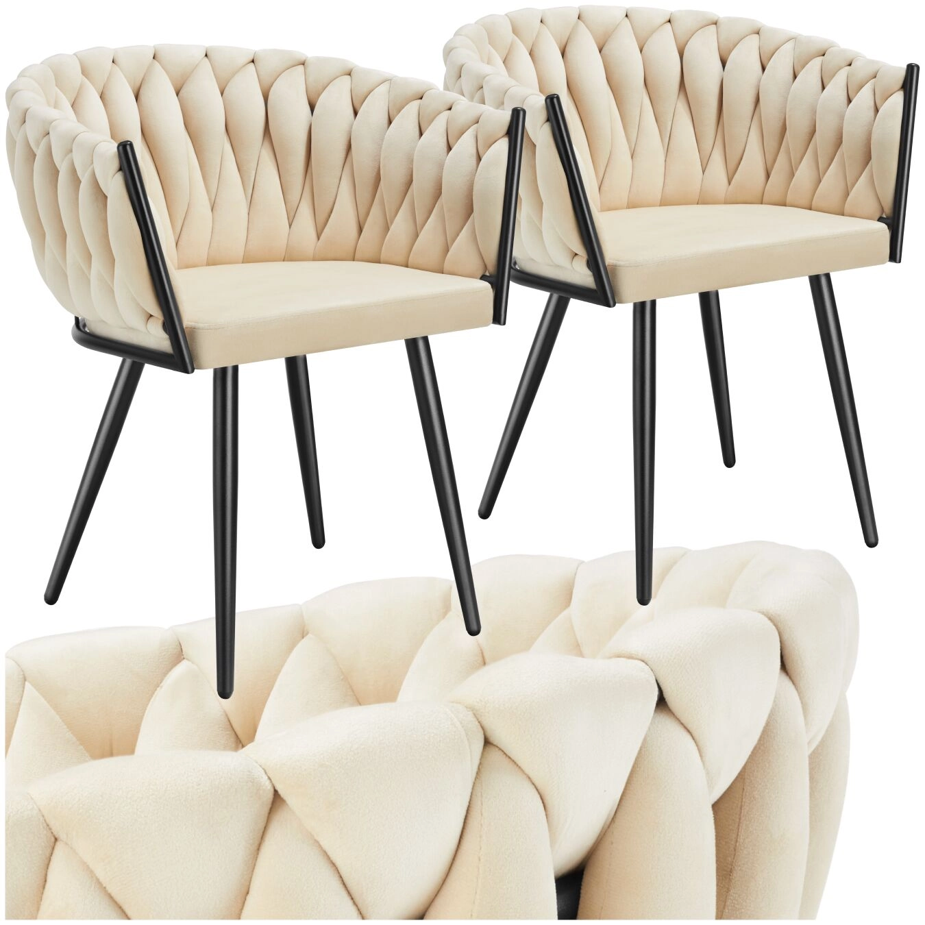 Set Esszimmerstuhl Astano Samt, Knotendesign - Sand, 2er Set