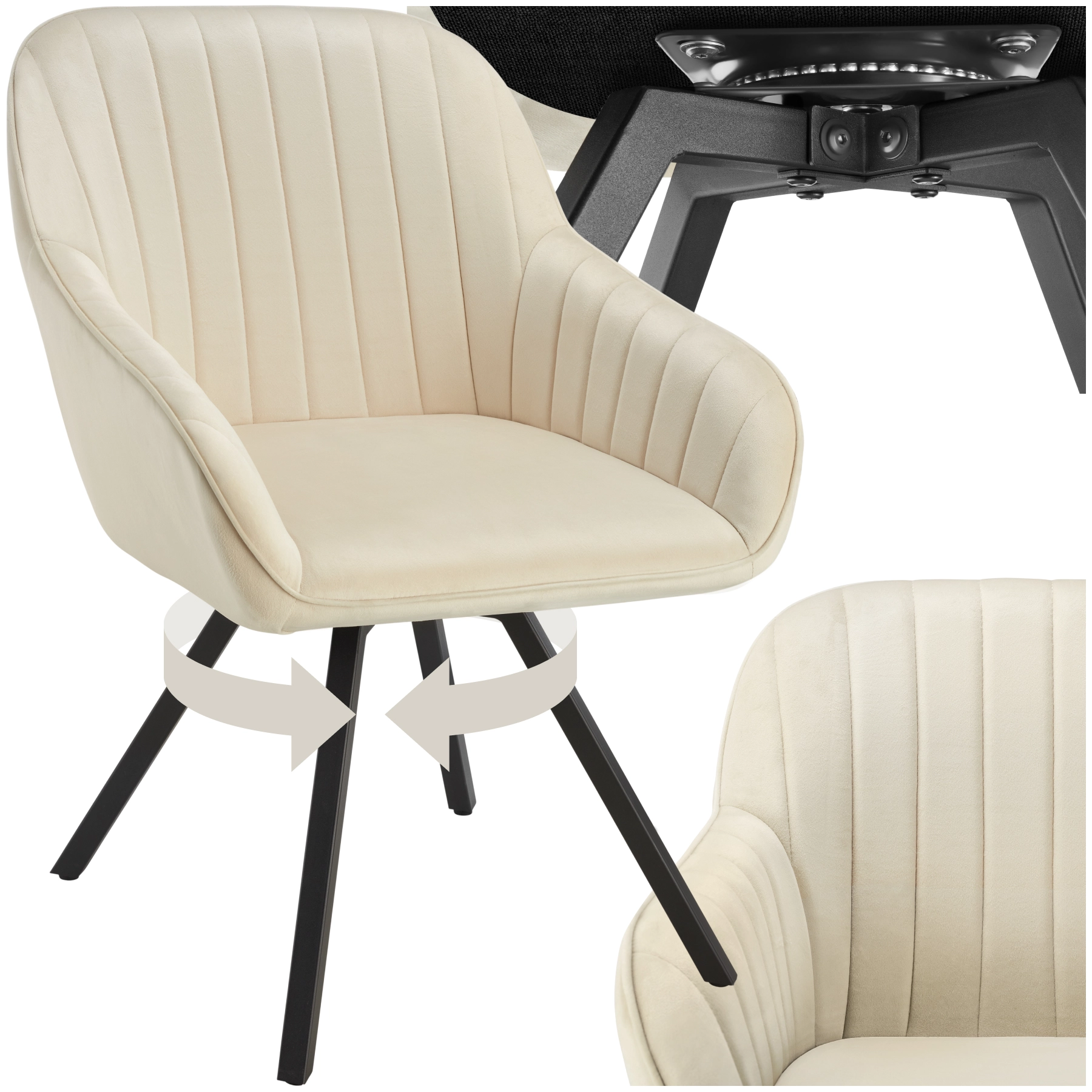 Drehbarer Armlehnstuhl Snug Samtoptik, gepolstert - creme, pro Stück
