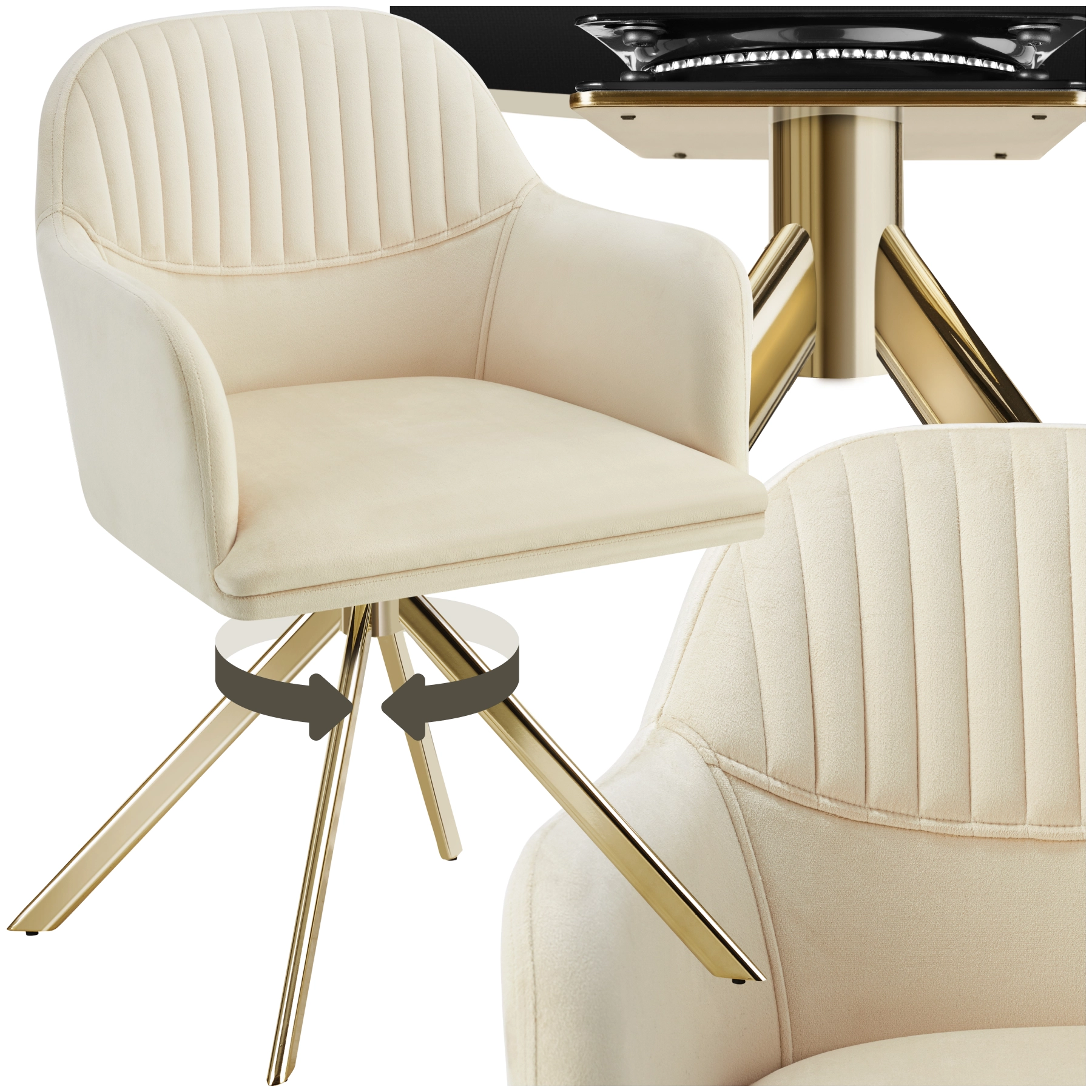 Samt-Drehstuhl Lona mit dicker Polsterung - creme/gold, pro Stück