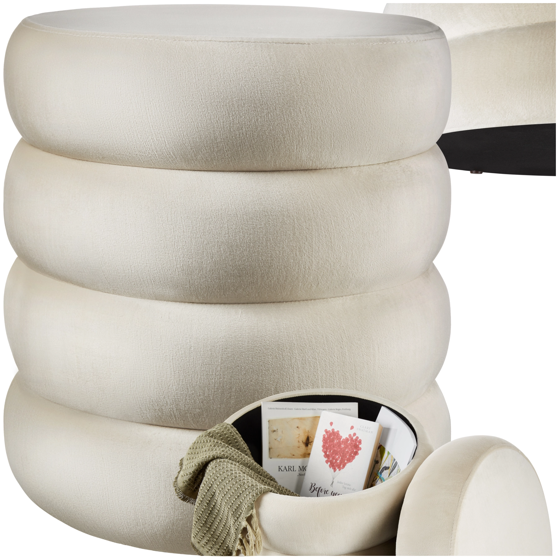 Sitzhocker Altu, gepolstert, Stauraum - Samtoptik creme-weiß