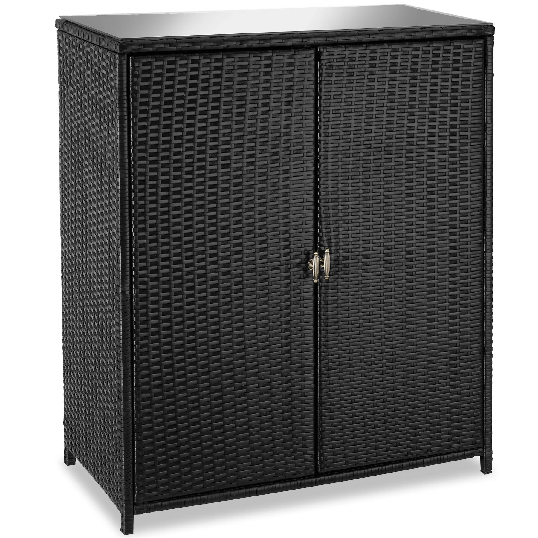 Rattan Gartenschrank Monza, Aluminiumgestell, 4 Fächer - schwarz