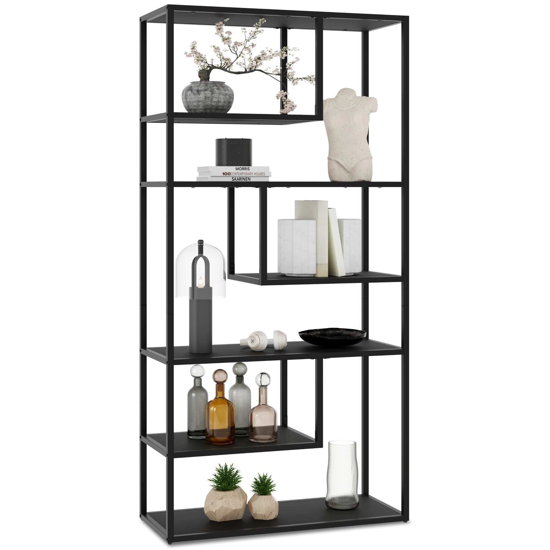 Standregal Venda mit 6 Fächern, Industrial-Look, 85x35x188cm - schwarz