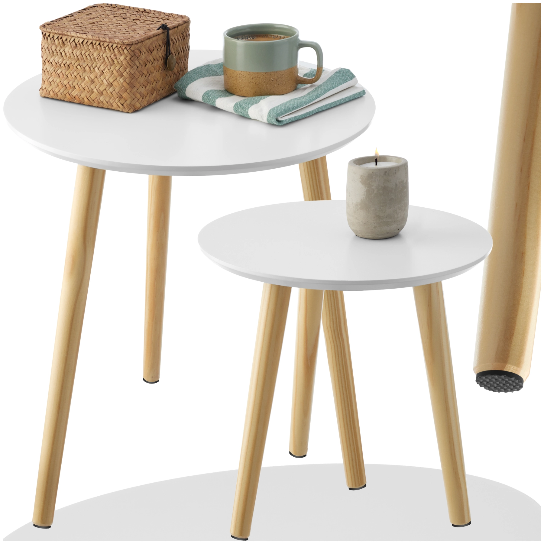 2er Set Beistelltisch Skaland mit Holzbeinen im Skandi-Style - braun/weiß