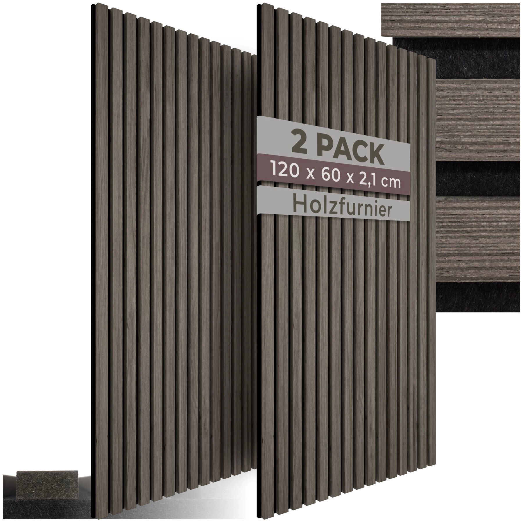 Akustikpaneele Sonic Wall Holzoptik - Eiche grau, 2er Set