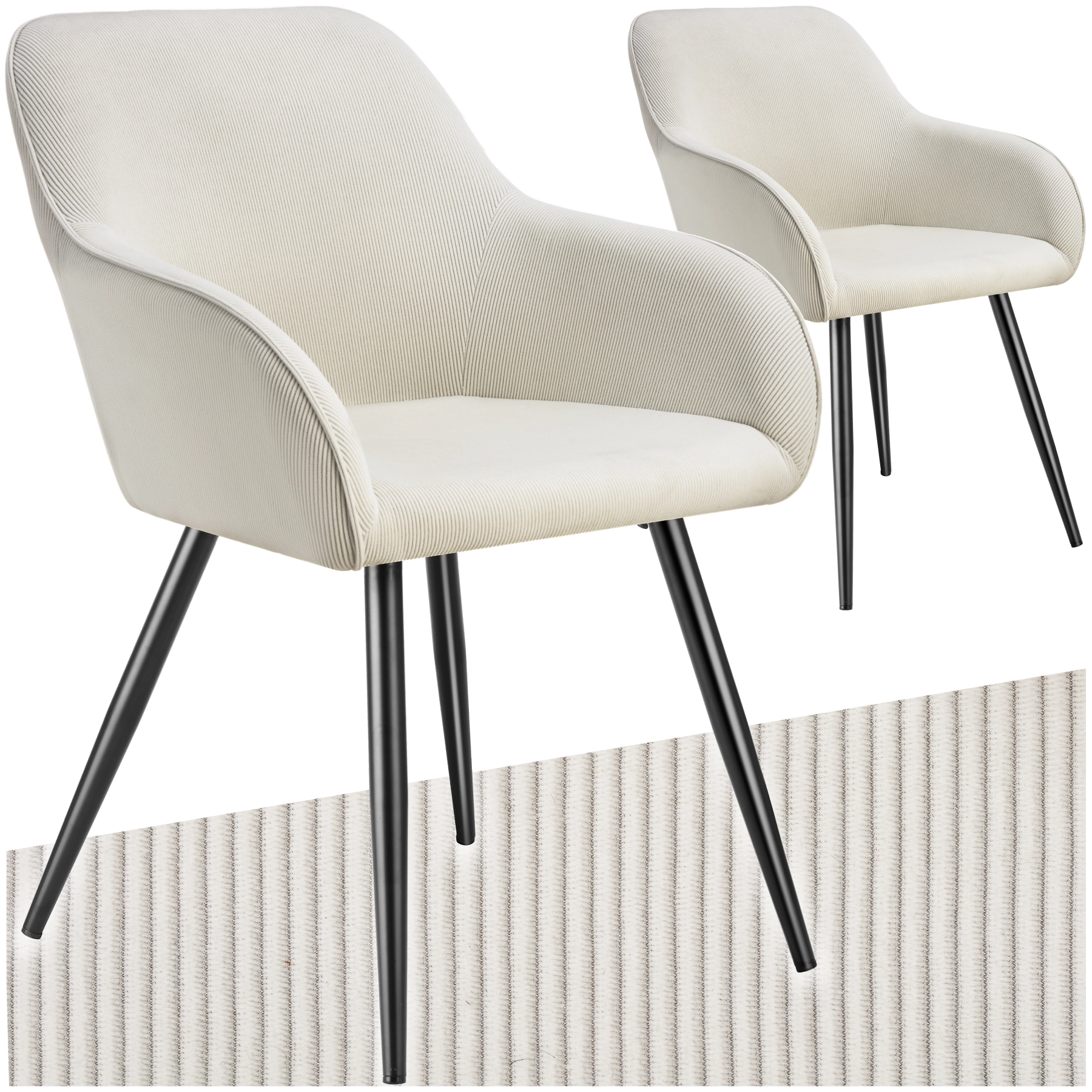 Esszimmerstuhl Marilyn, Cordoptik, gepolstert - creme/schwarz, 2er Set