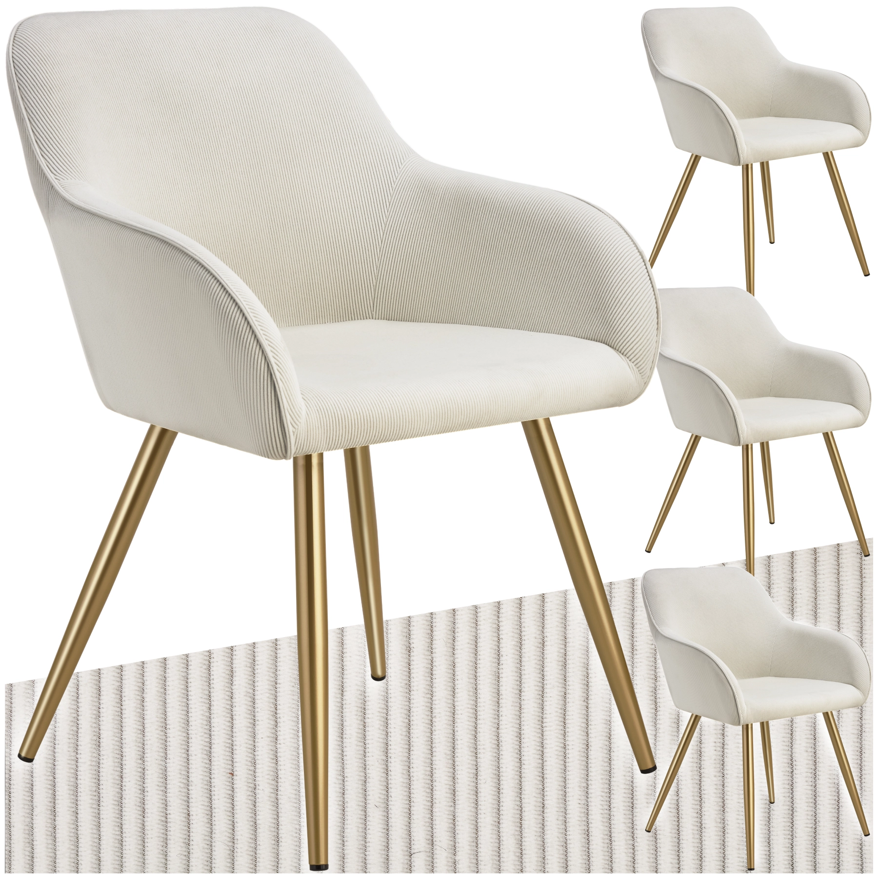 Esszimmerstuhl Marilyn, Cordoptik, gepolstert - creme/gold, 4er Set
