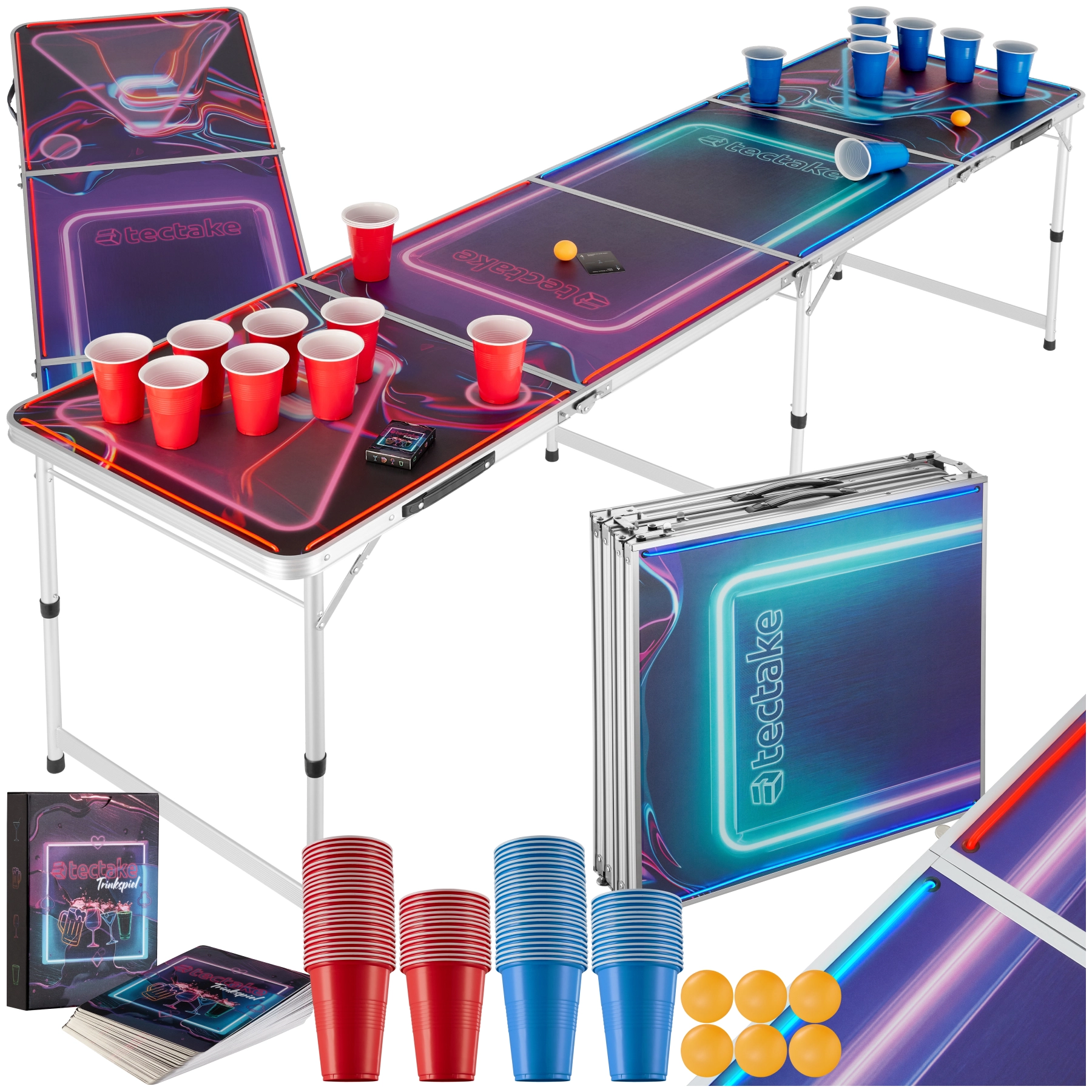 Aluminium Bierpongtisch BeerWars I mit LED-Beleuchtung - bunt