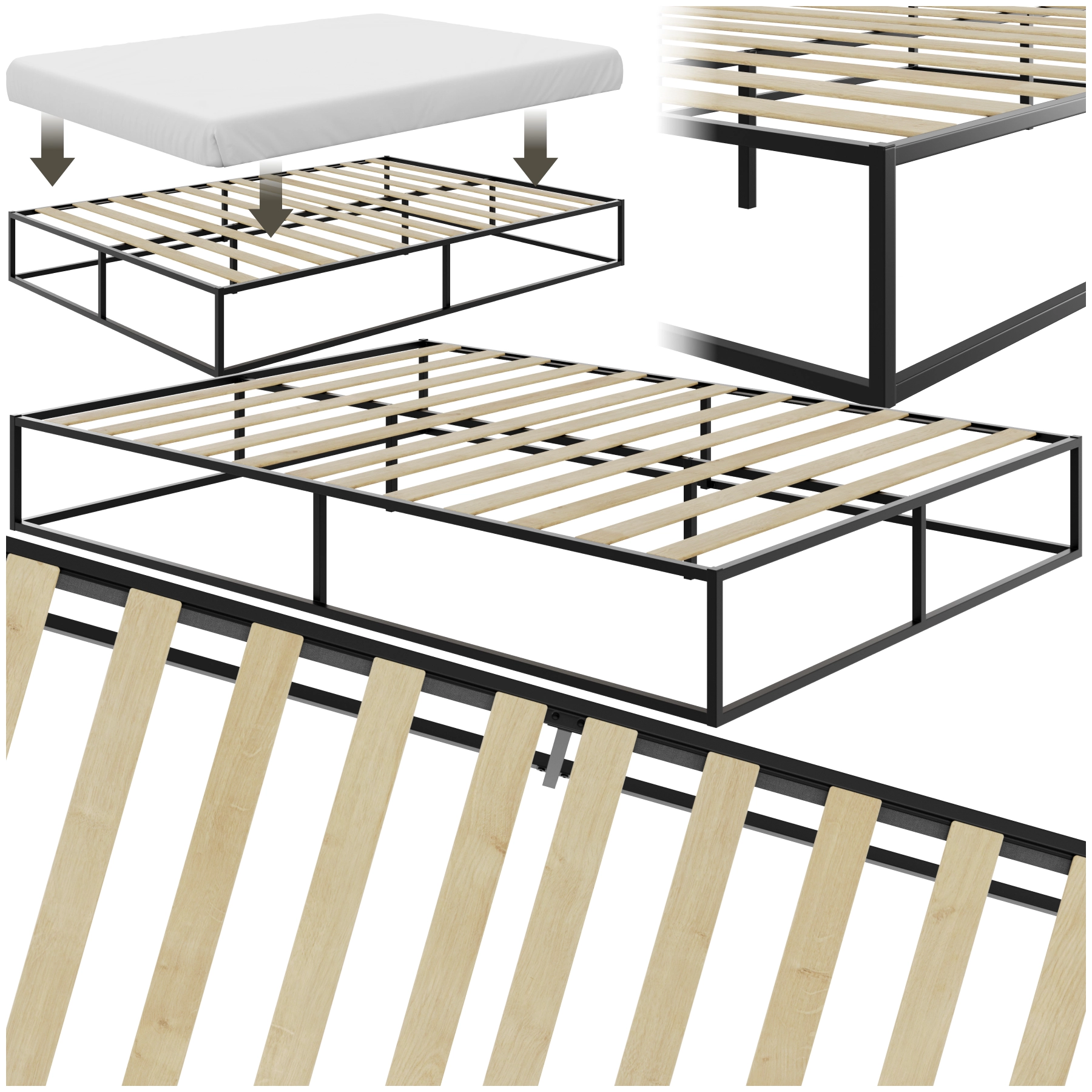 Metallrahmenbett Kyoto mit Lattenrost, 250 kg - 140 x 200 x 25,5 cm